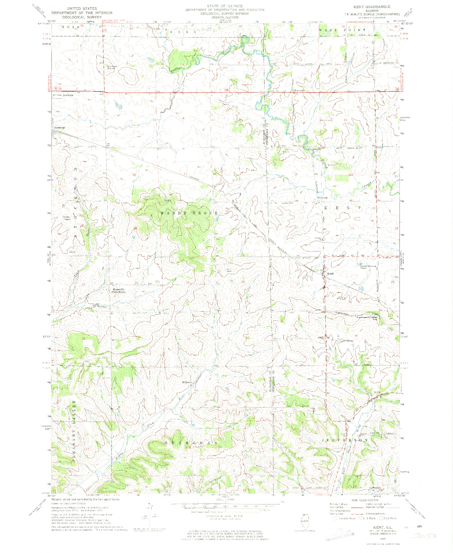 USGS 1:24000-SCALE QUADRANGLE FOR KENT, IL 1971