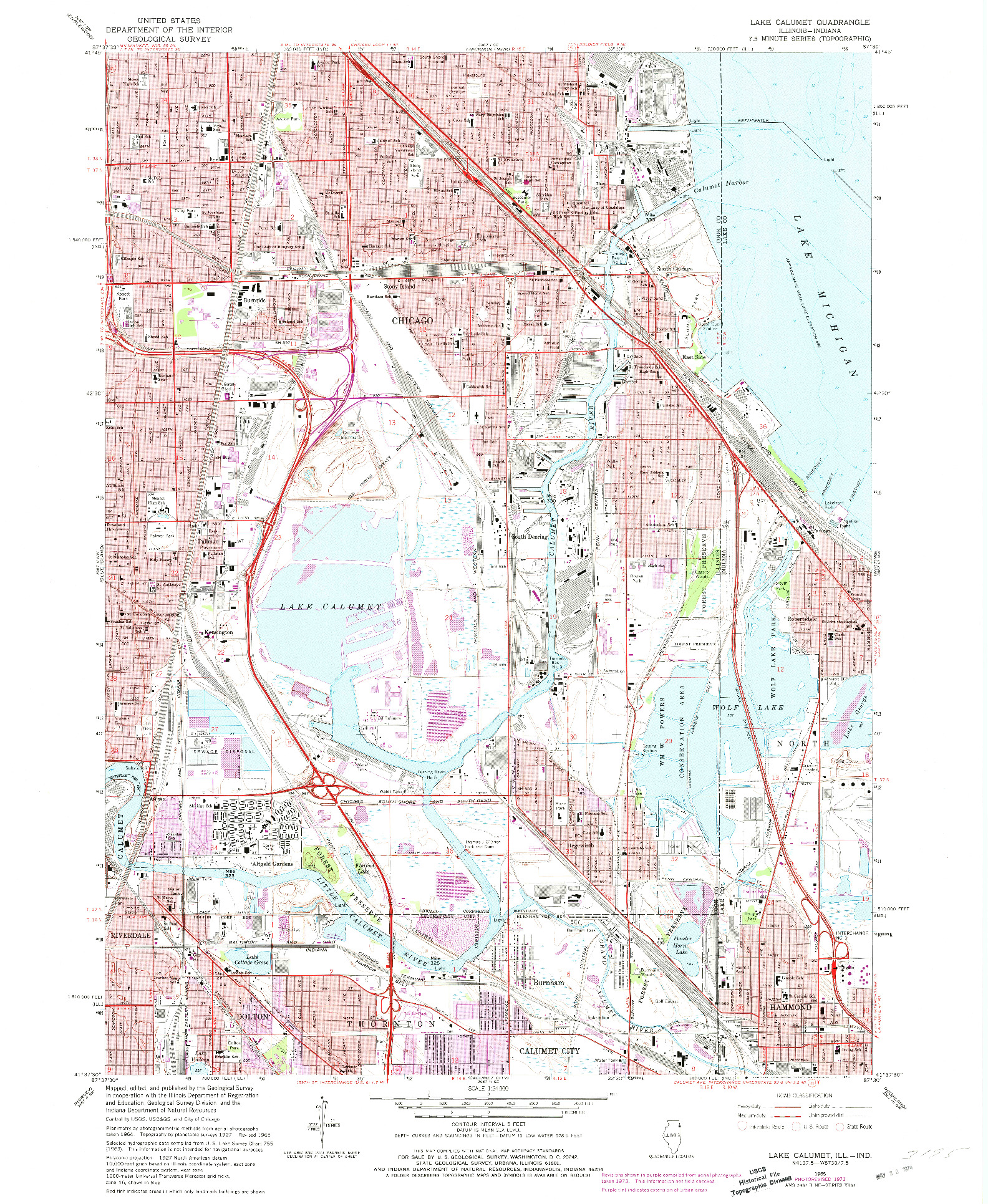 USGS 1:24000-SCALE QUADRANGLE FOR LAKE CALUMET, IL 1965