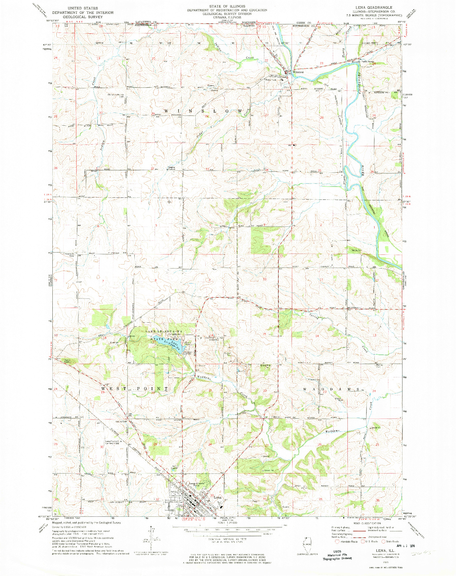 USGS 1:24000-SCALE QUADRANGLE FOR LENA, IL 1971