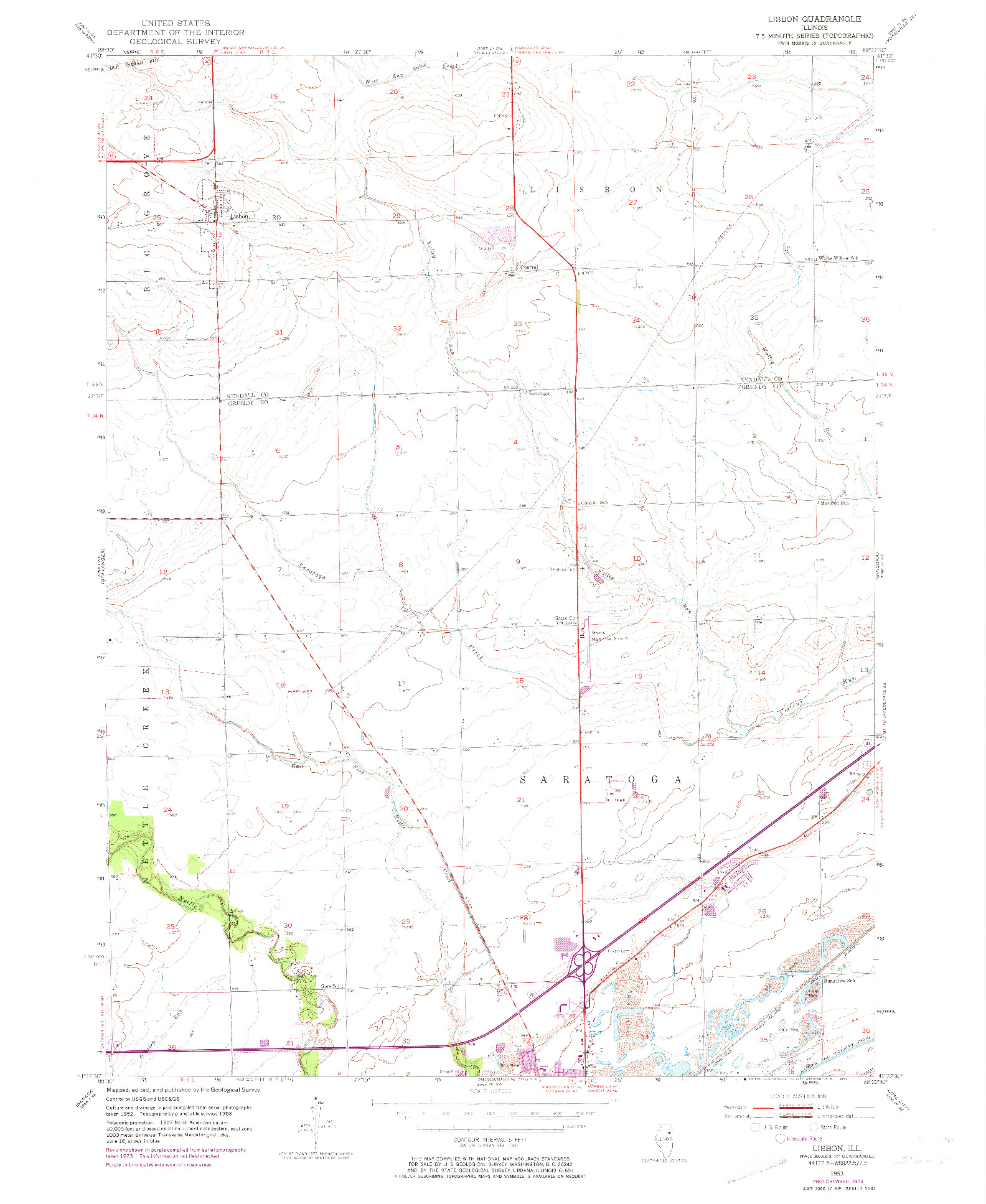 USGS 1:24000-SCALE QUADRANGLE FOR LISBON, IL 1953