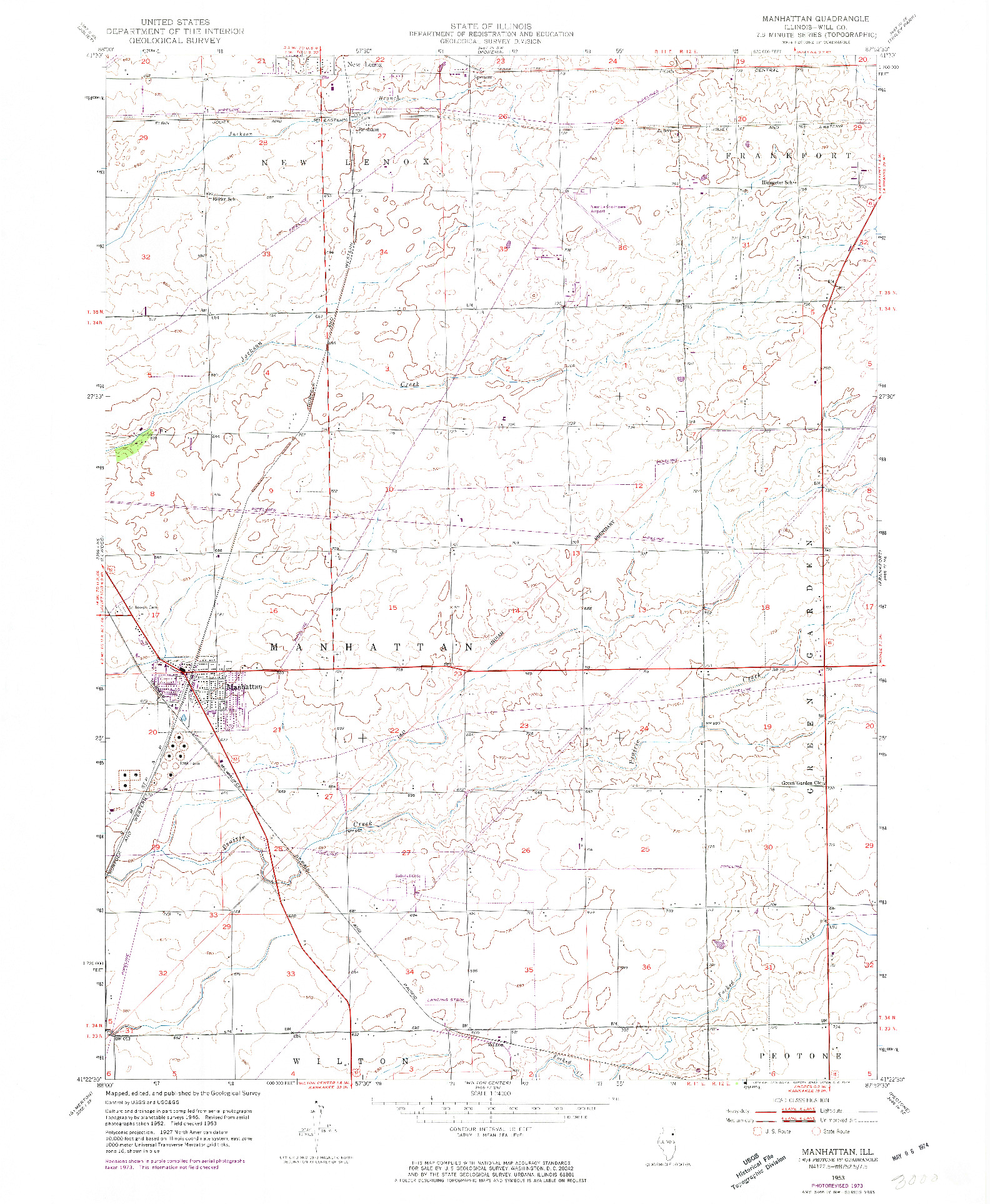 USGS 1:24000-SCALE QUADRANGLE FOR MANHATTAN, IL 1953
