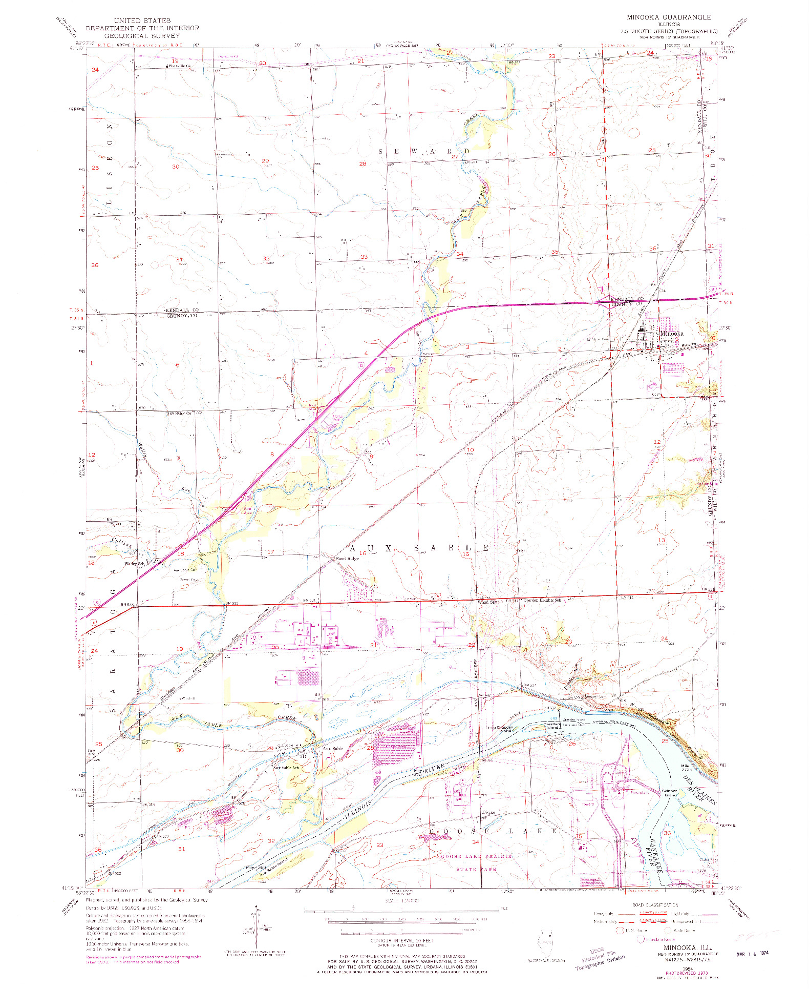 USGS 1:24000-SCALE QUADRANGLE FOR MINOOKA, IL 1954