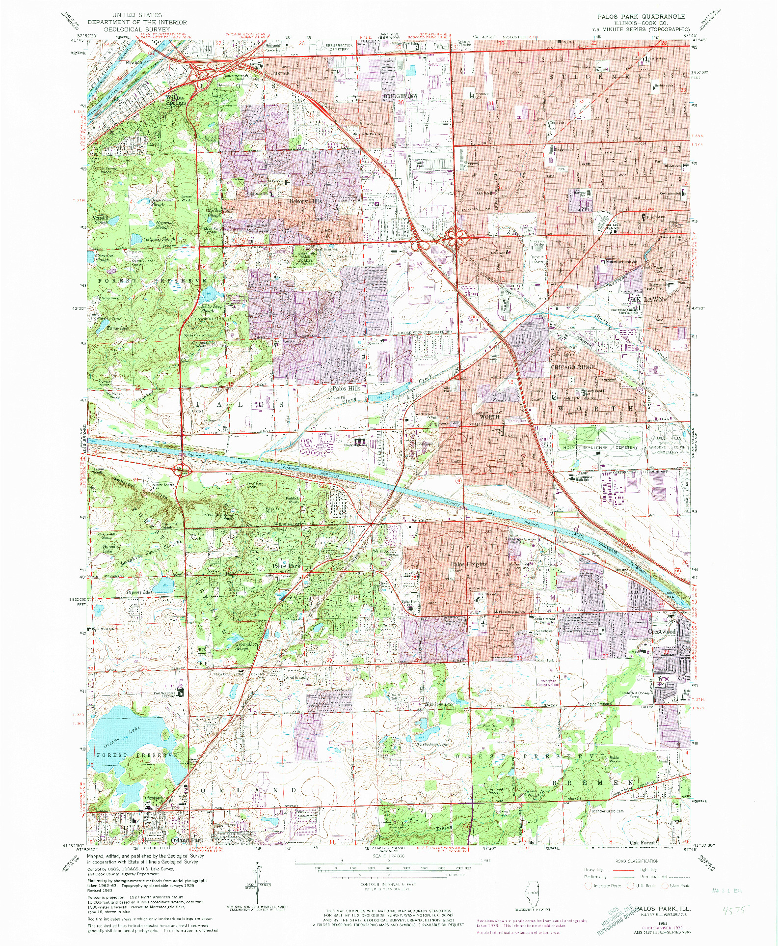 USGS 1:24000-SCALE QUADRANGLE FOR PALOS PARK, IL 1963