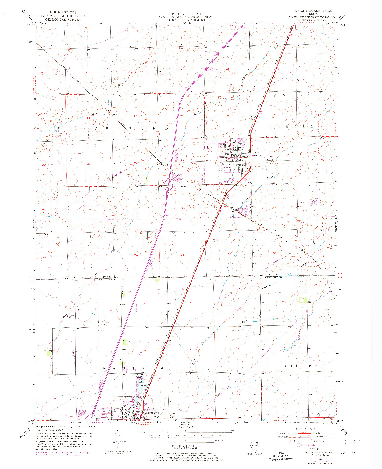 USGS 1:24000-SCALE QUADRANGLE FOR PEOTONE, IL 1953