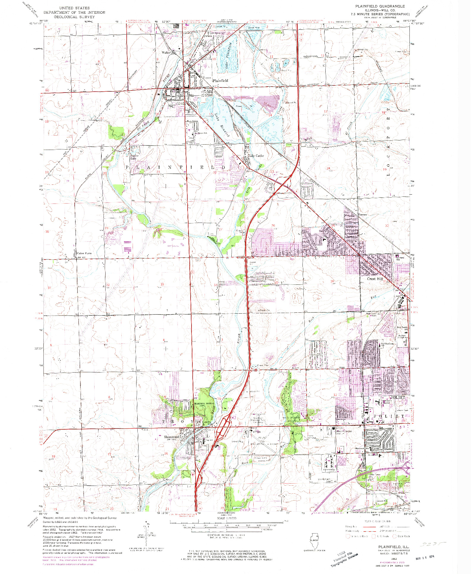USGS 1:24000-SCALE QUADRANGLE FOR PLAINFIELD, IL 1962