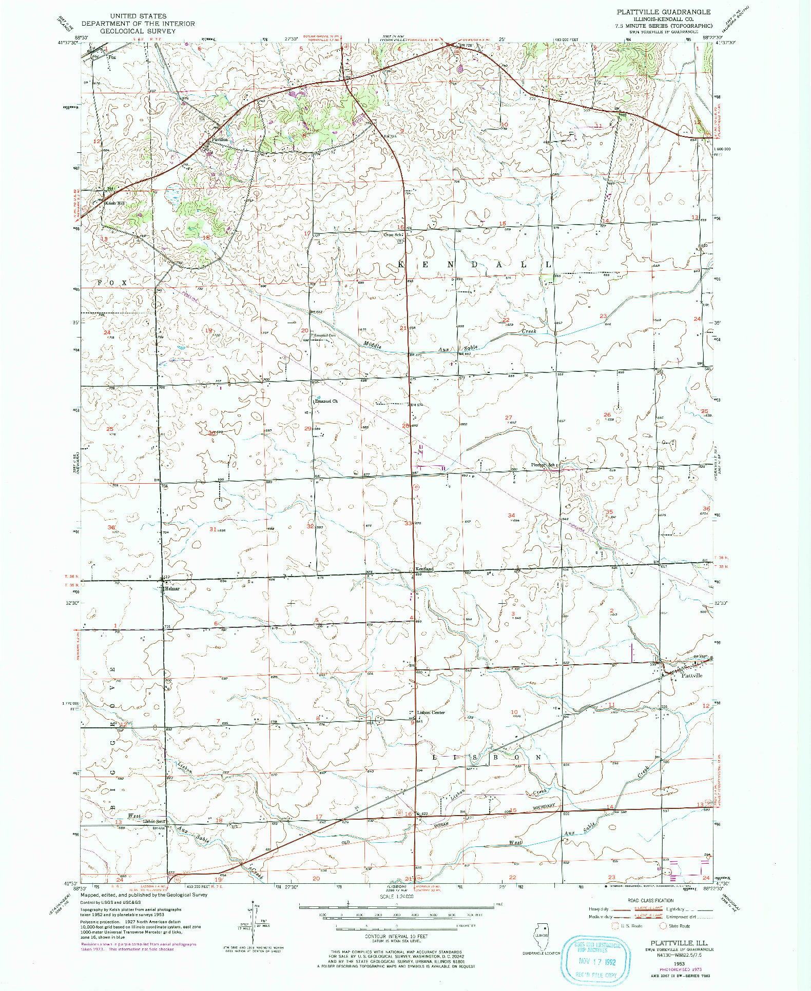 USGS 1:24000-SCALE QUADRANGLE FOR PLATTVILLE, IL 1953