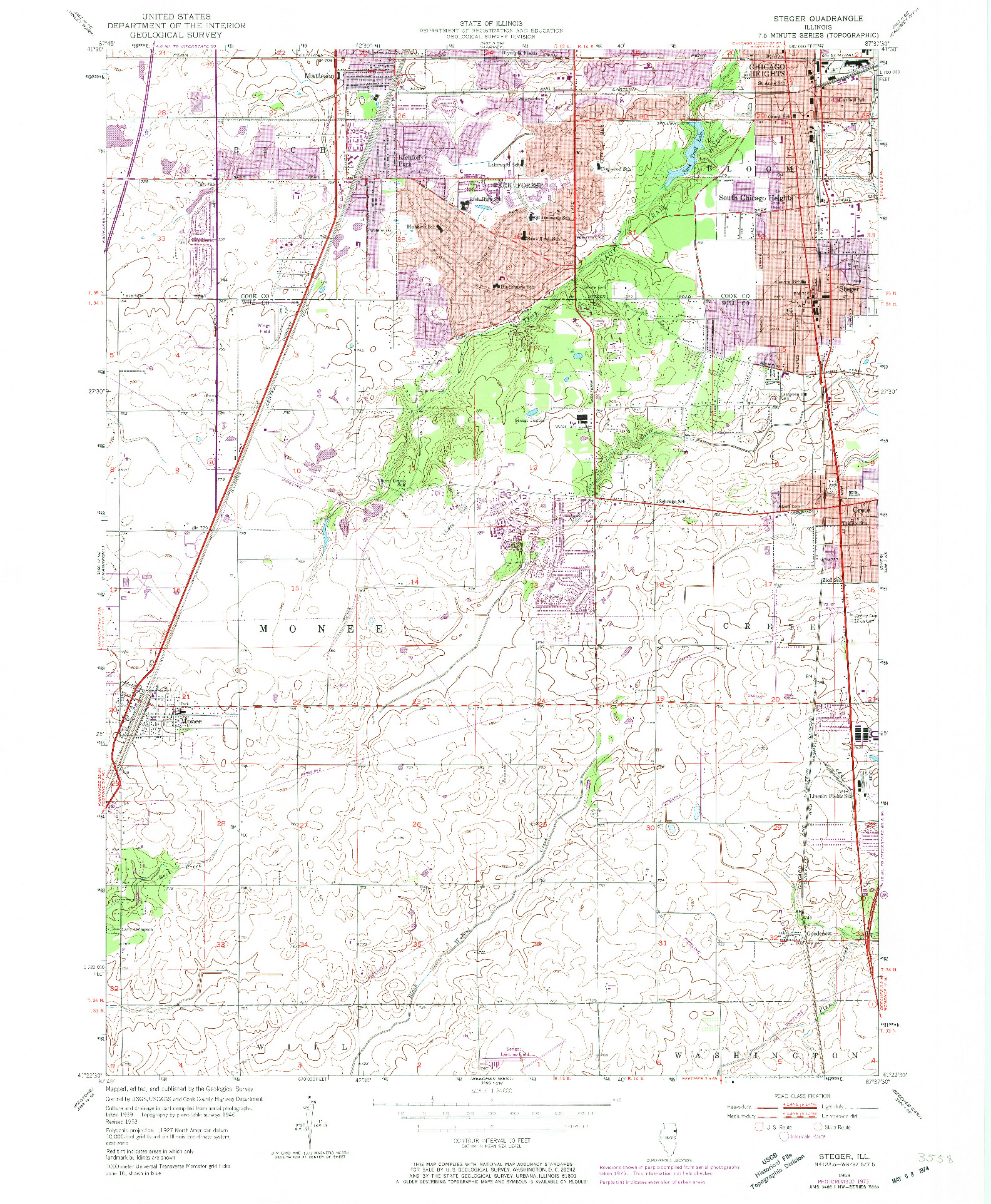 USGS 1:24000-SCALE QUADRANGLE FOR STEGER, IL 1953