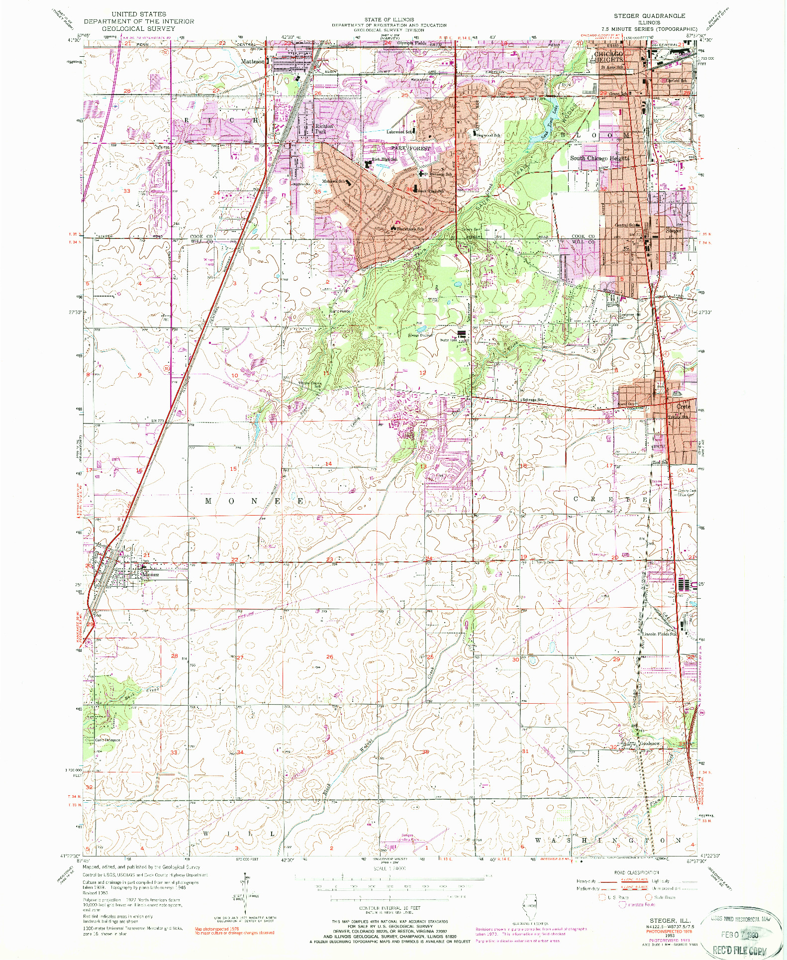 USGS 1:24000-SCALE QUADRANGLE FOR STEGER, IL 1953