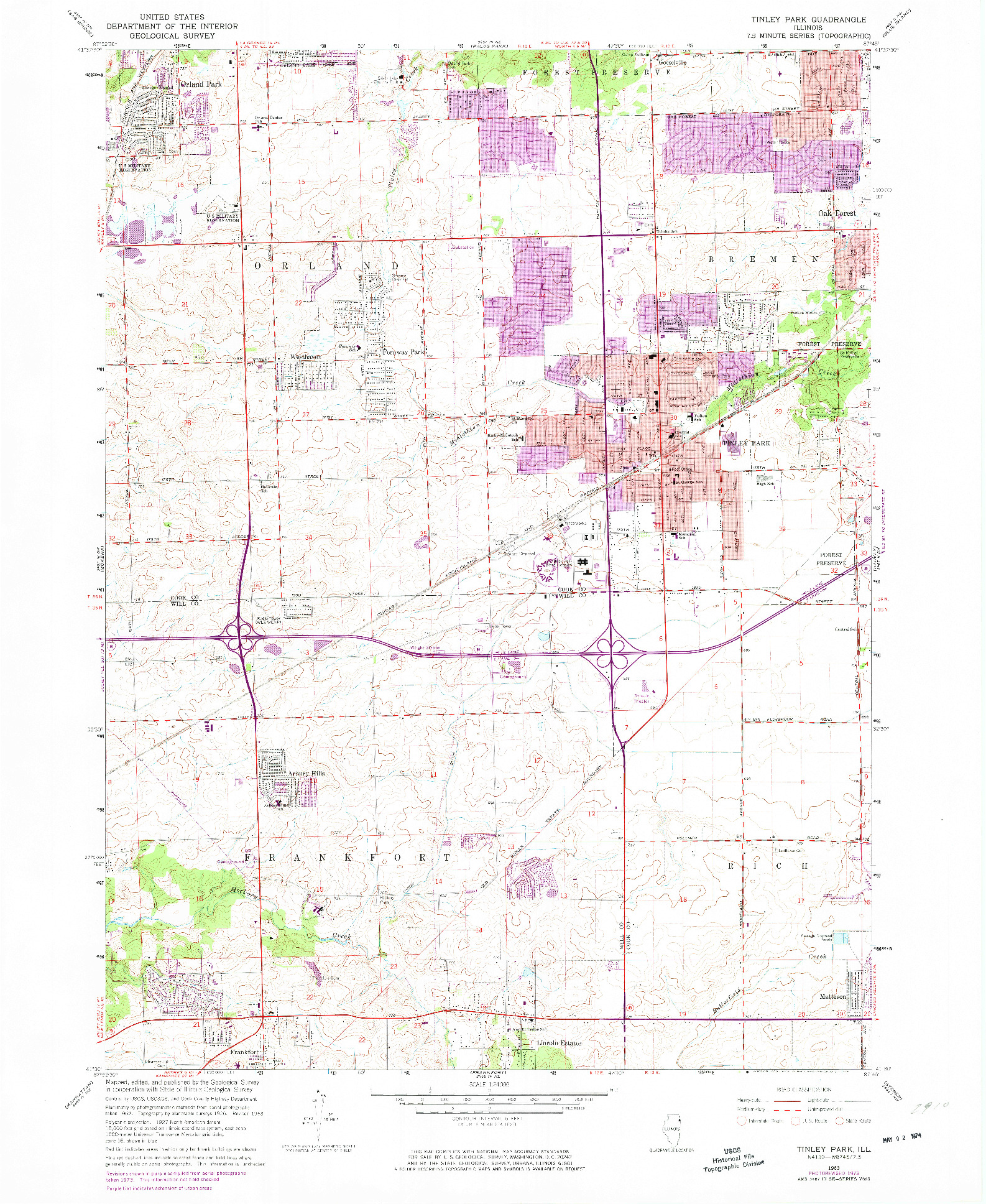 USGS 1:24000-SCALE QUADRANGLE FOR TINLEY PARK, IL 1963