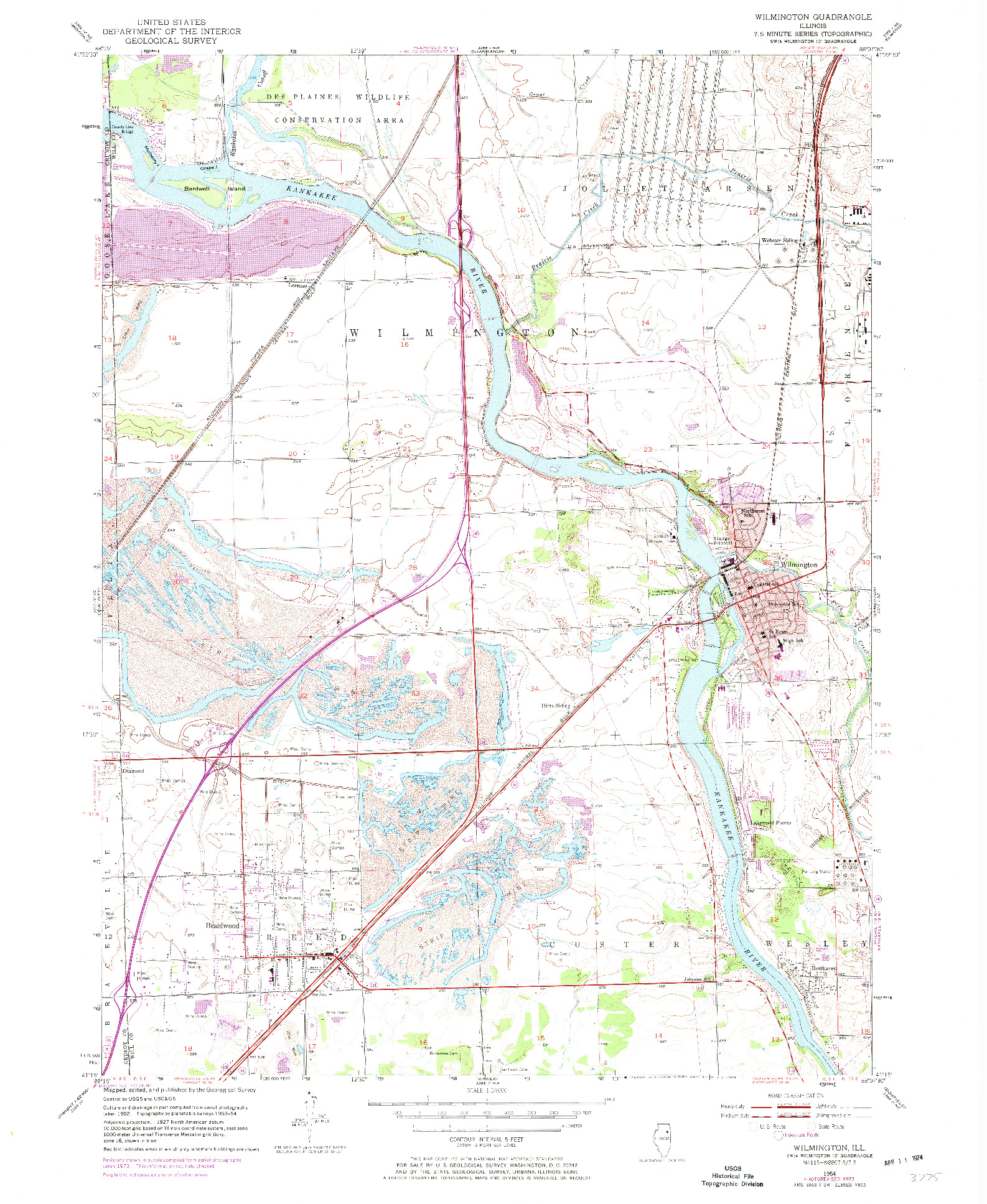 USGS 1:24000-SCALE QUADRANGLE FOR WILMINGTON, IL 1954