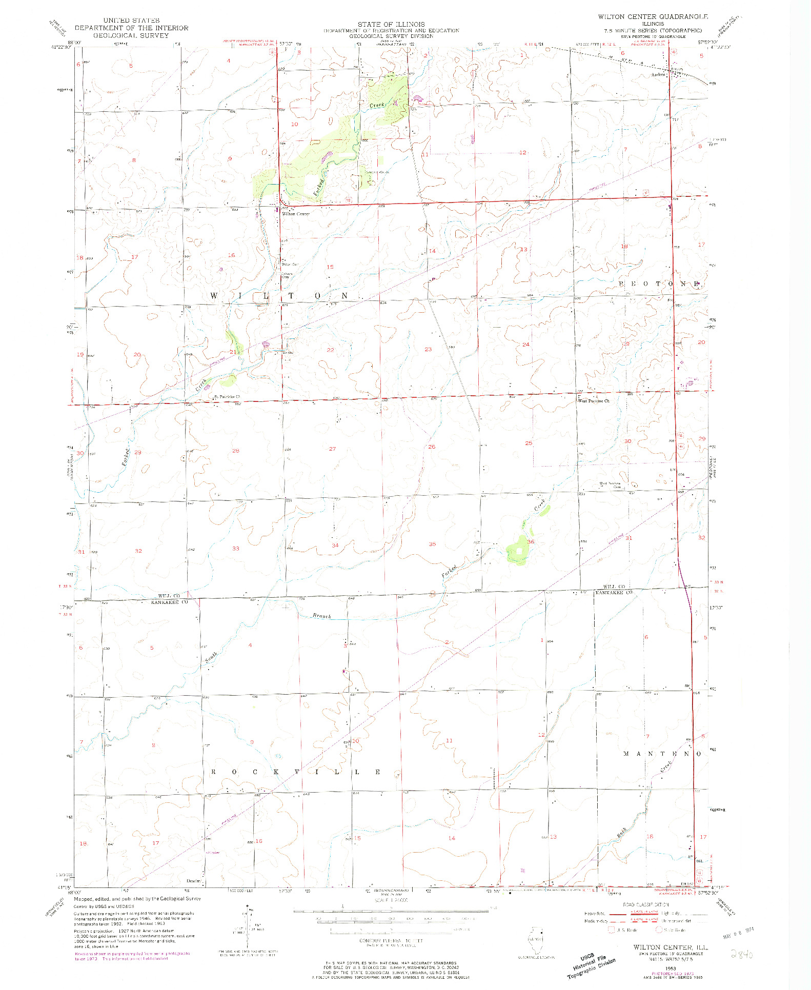 USGS 1:24000-SCALE QUADRANGLE FOR WILTON CENTER, IL 1953