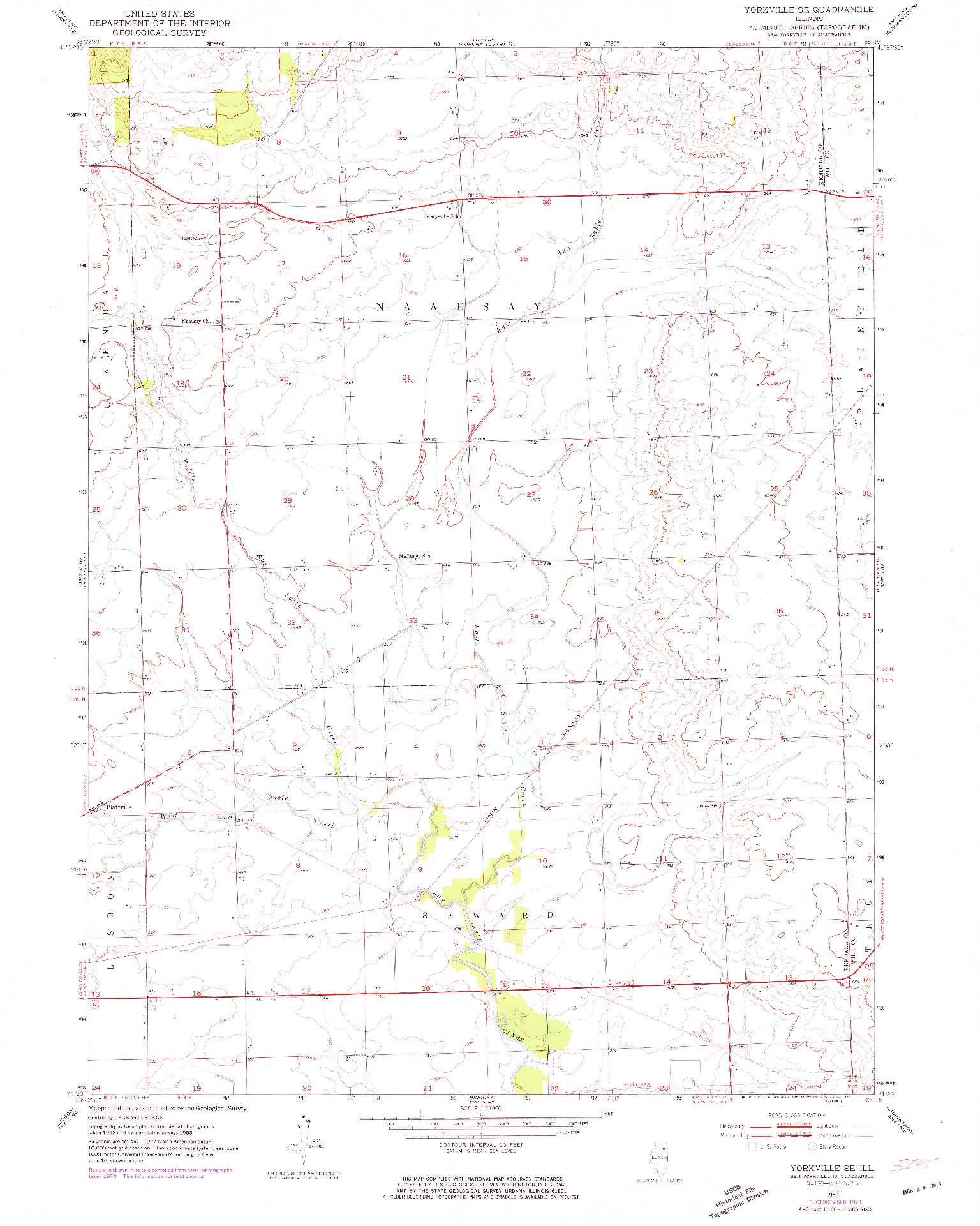 USGS 1:24000-SCALE QUADRANGLE FOR YORKVILLE SE, IL 1953