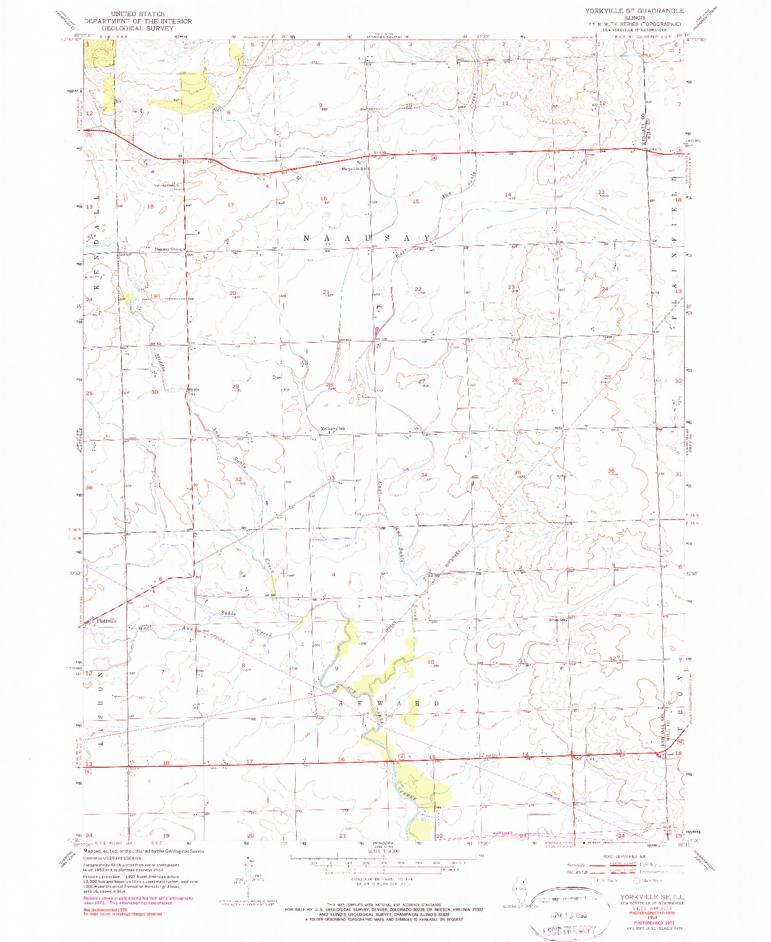 USGS 1:24000-SCALE QUADRANGLE FOR YORKVILLE SE, IL 1953