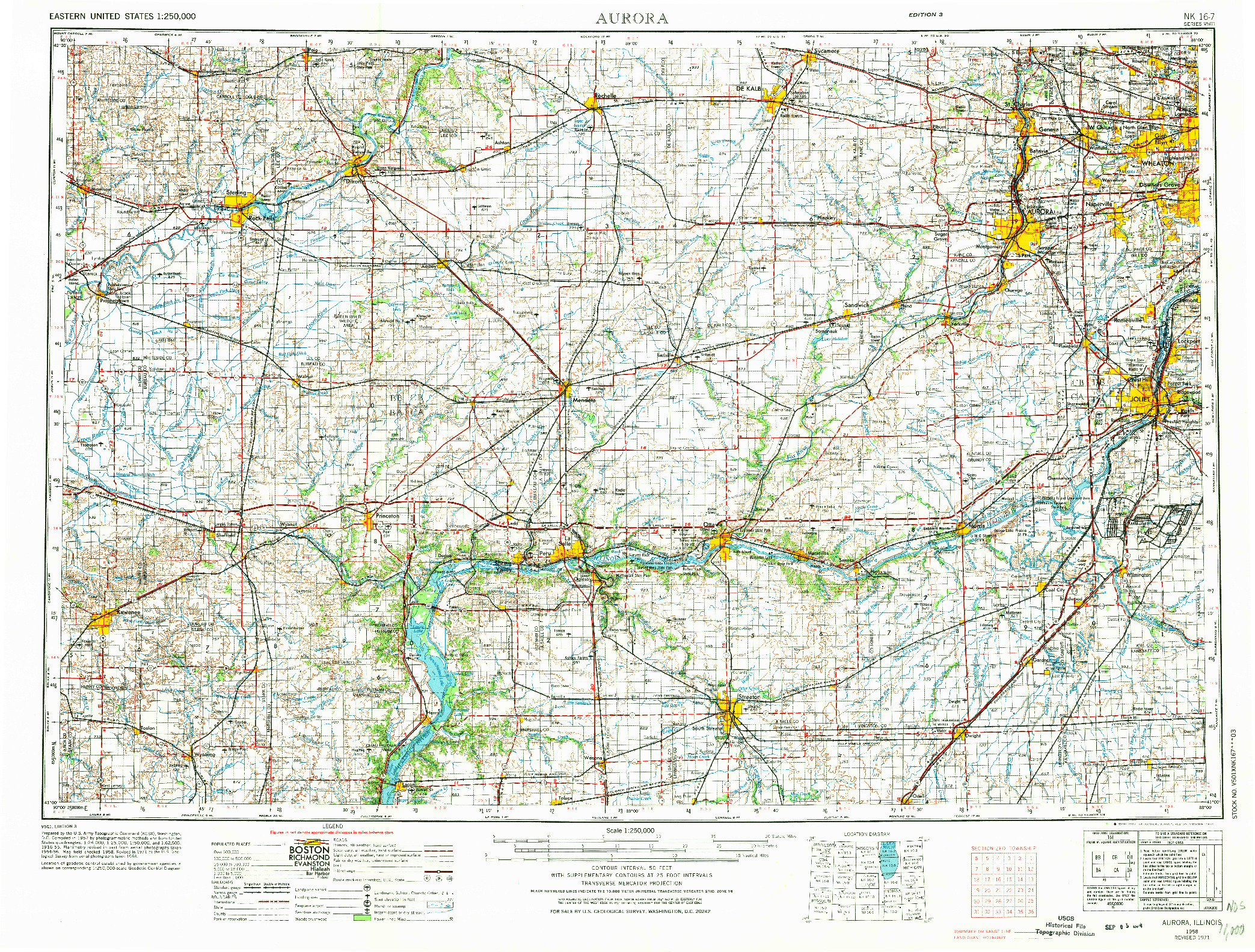 USGS 1:250000-SCALE QUADRANGLE FOR AURORA, IL 1958