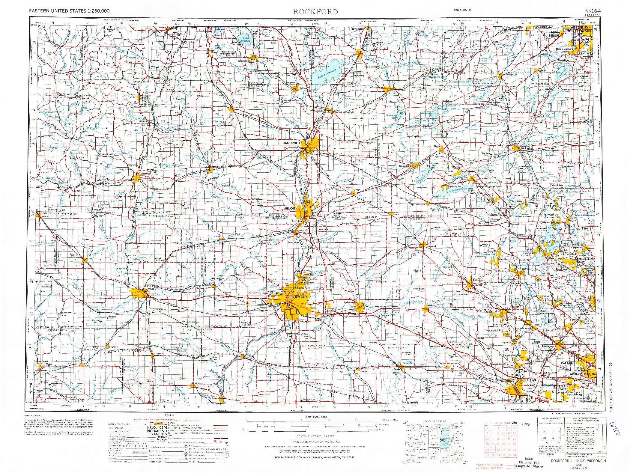 USGS 1:250000-SCALE QUADRANGLE FOR ROCKFORD, IL 1958