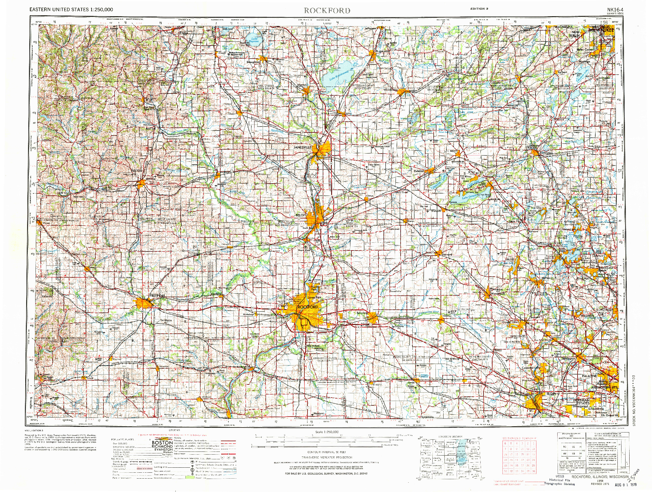 USGS 1:250000-SCALE QUADRANGLE FOR ROCKFORD, IL 1958