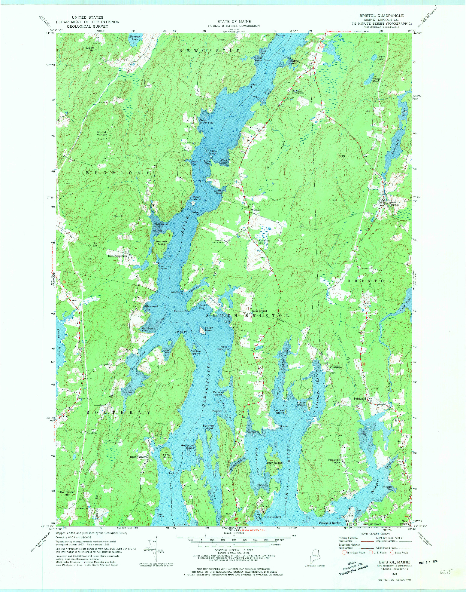 USGS 1:24000-SCALE QUADRANGLE FOR BRISTOL, ME 1969