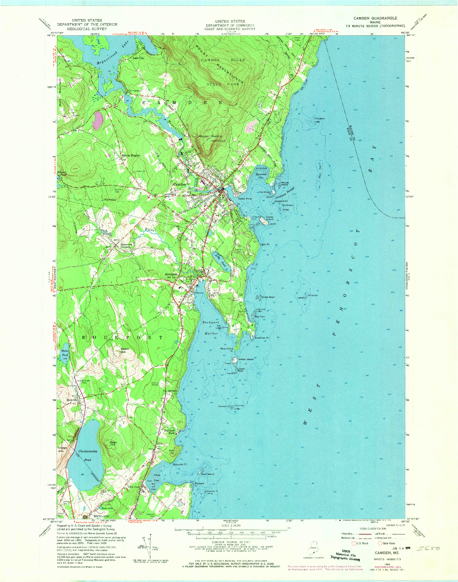 USGS 1:24000-SCALE QUADRANGLE FOR CAMDEN, ME 1955