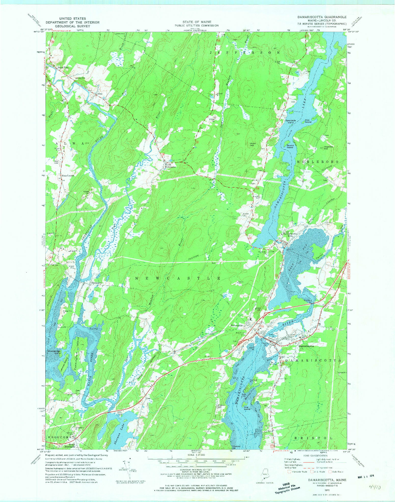 USGS 1:24000-SCALE QUADRANGLE FOR DAMARISCOTTA, ME 1970