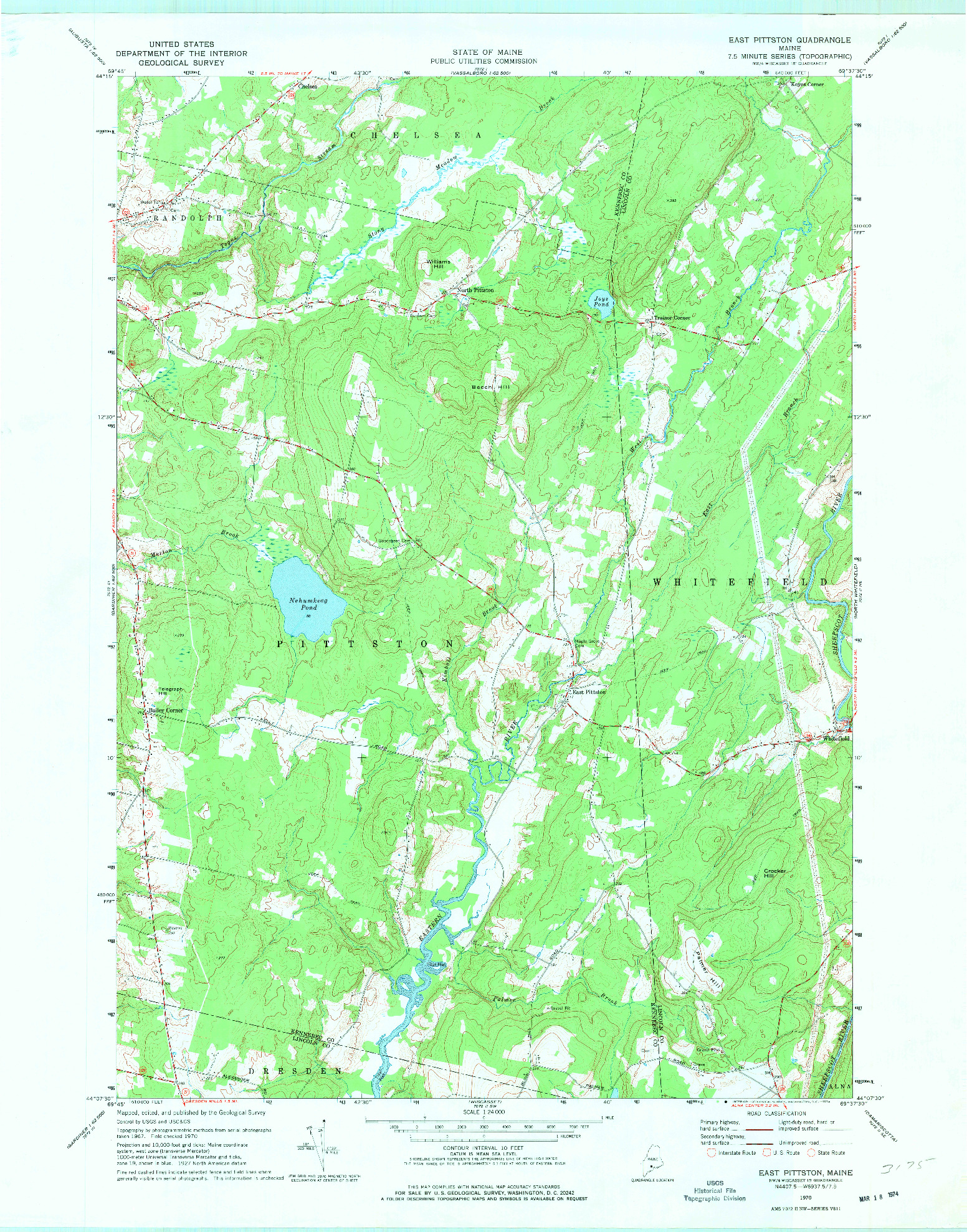 USGS 1:24000-SCALE QUADRANGLE FOR EAST PITTSTON, ME 1970