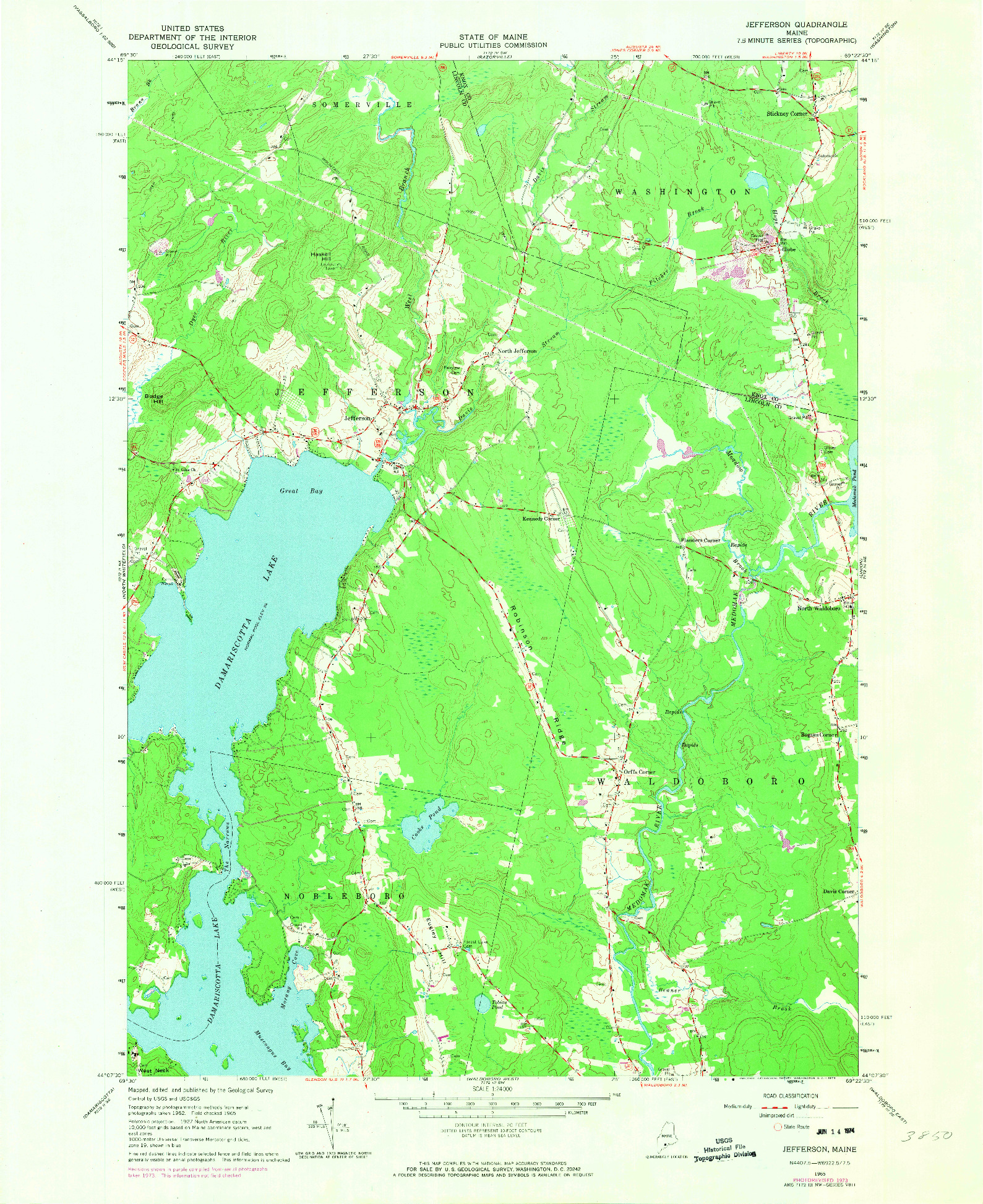 USGS 1:24000-SCALE QUADRANGLE FOR JEFFERSON, ME 1965