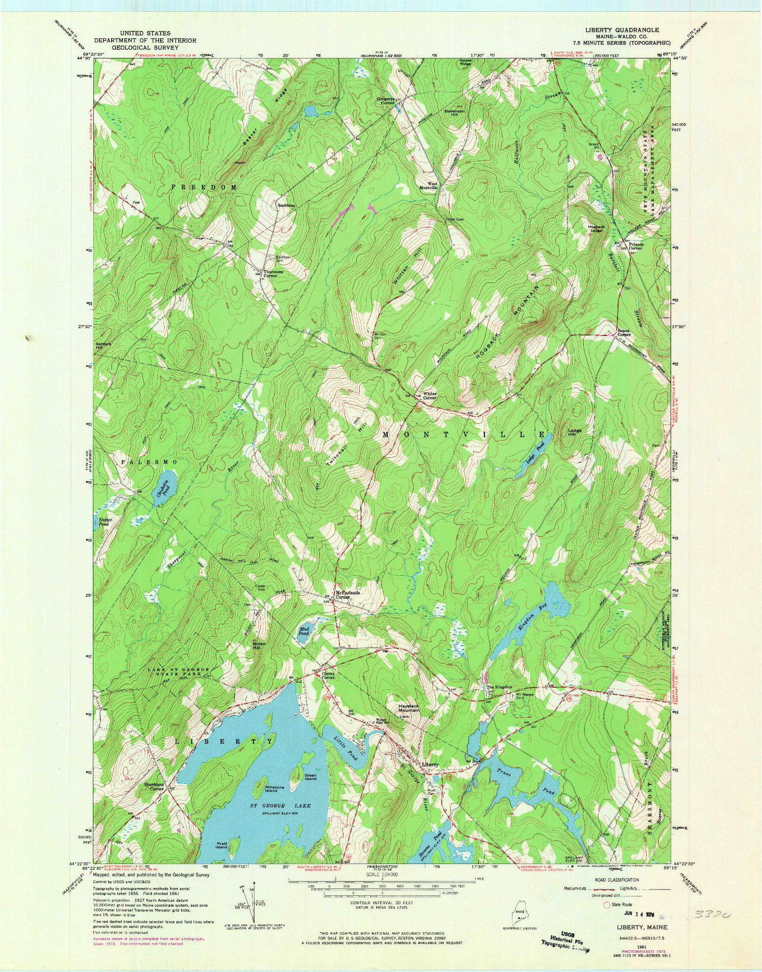 USGS 1:24000-SCALE QUADRANGLE FOR LIBERTY, ME 1961