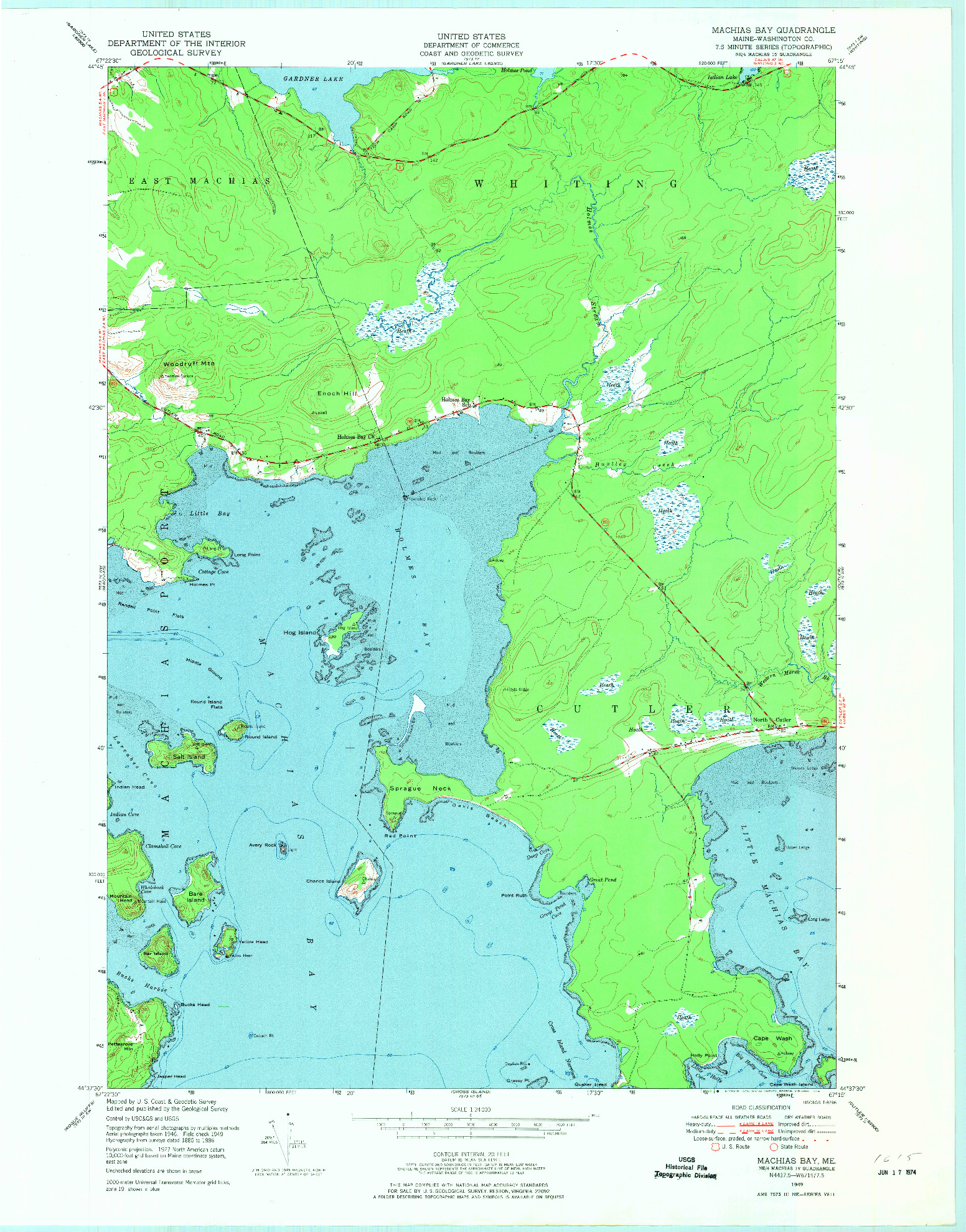 USGS 1:24000-SCALE QUADRANGLE FOR MACHIAS BAY, ME 1949