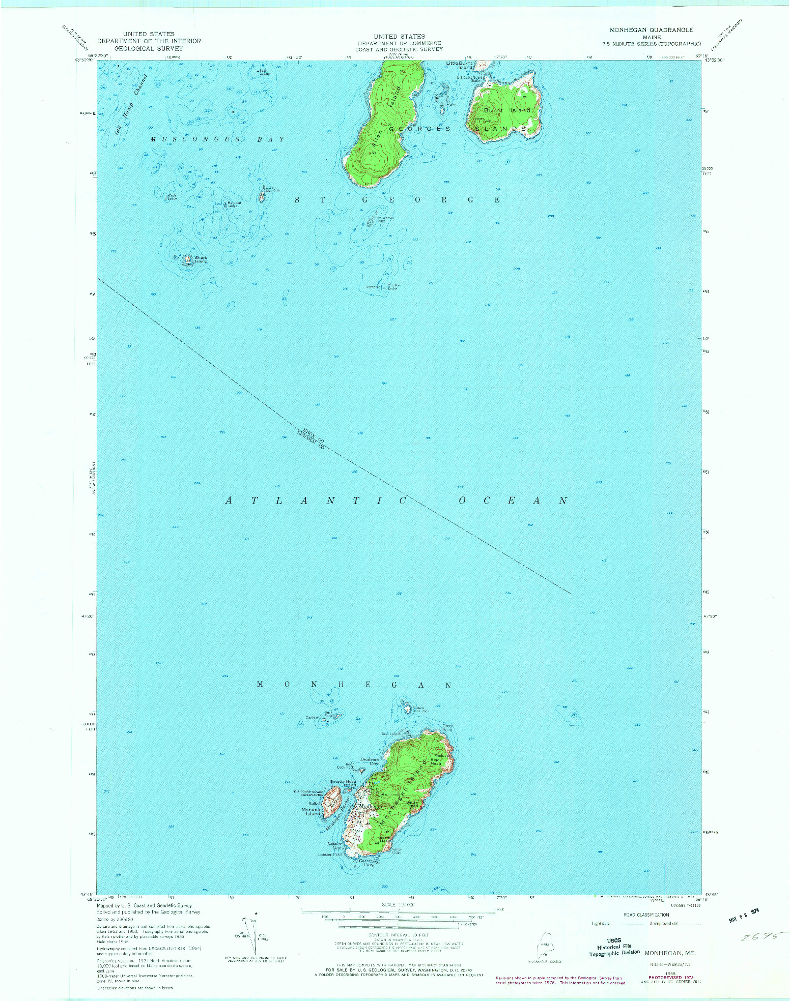 USGS 1:24000-SCALE QUADRANGLE FOR MONHEGAN, ME 1955