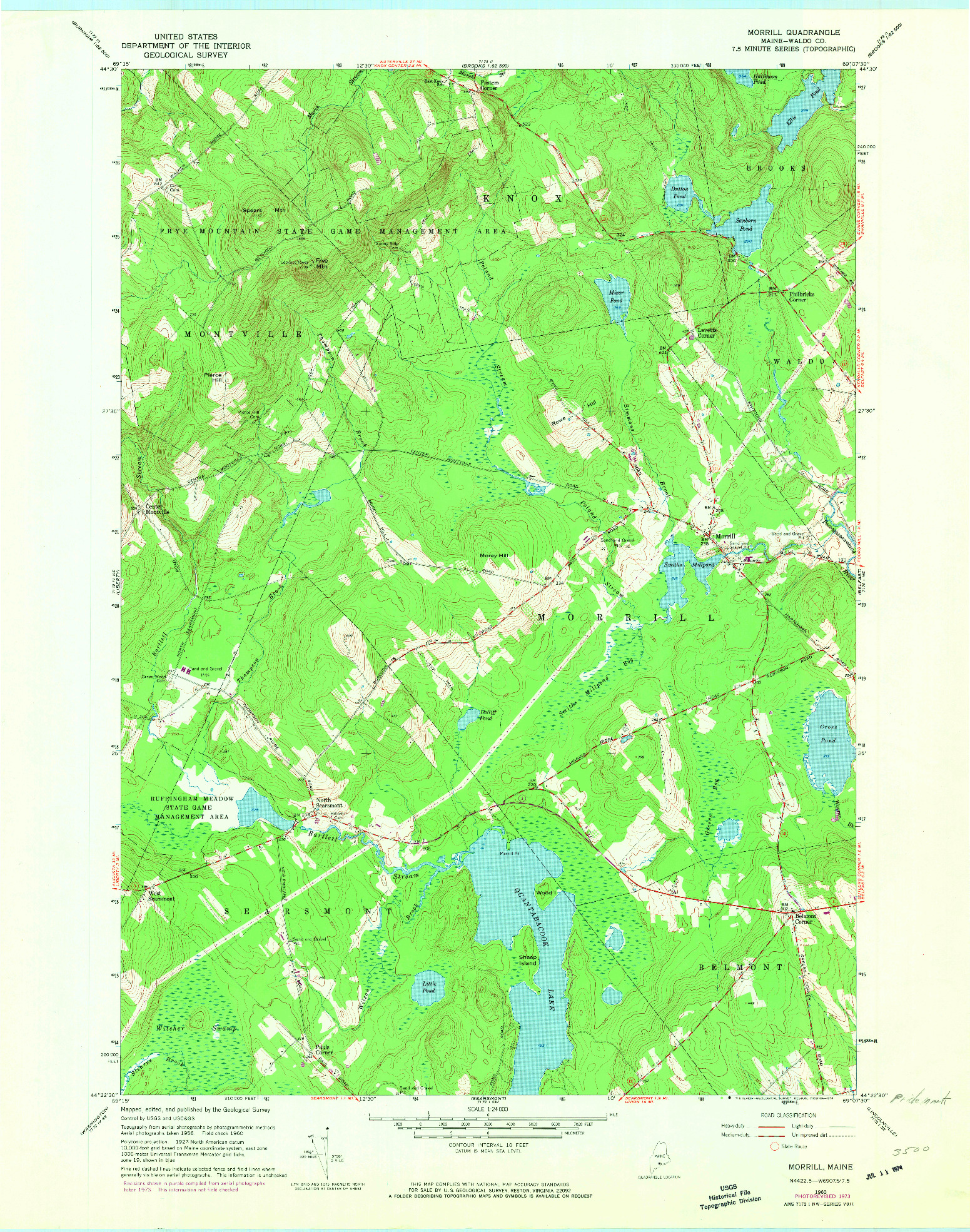 USGS 1:24000-SCALE QUADRANGLE FOR MORRILL, ME 1960