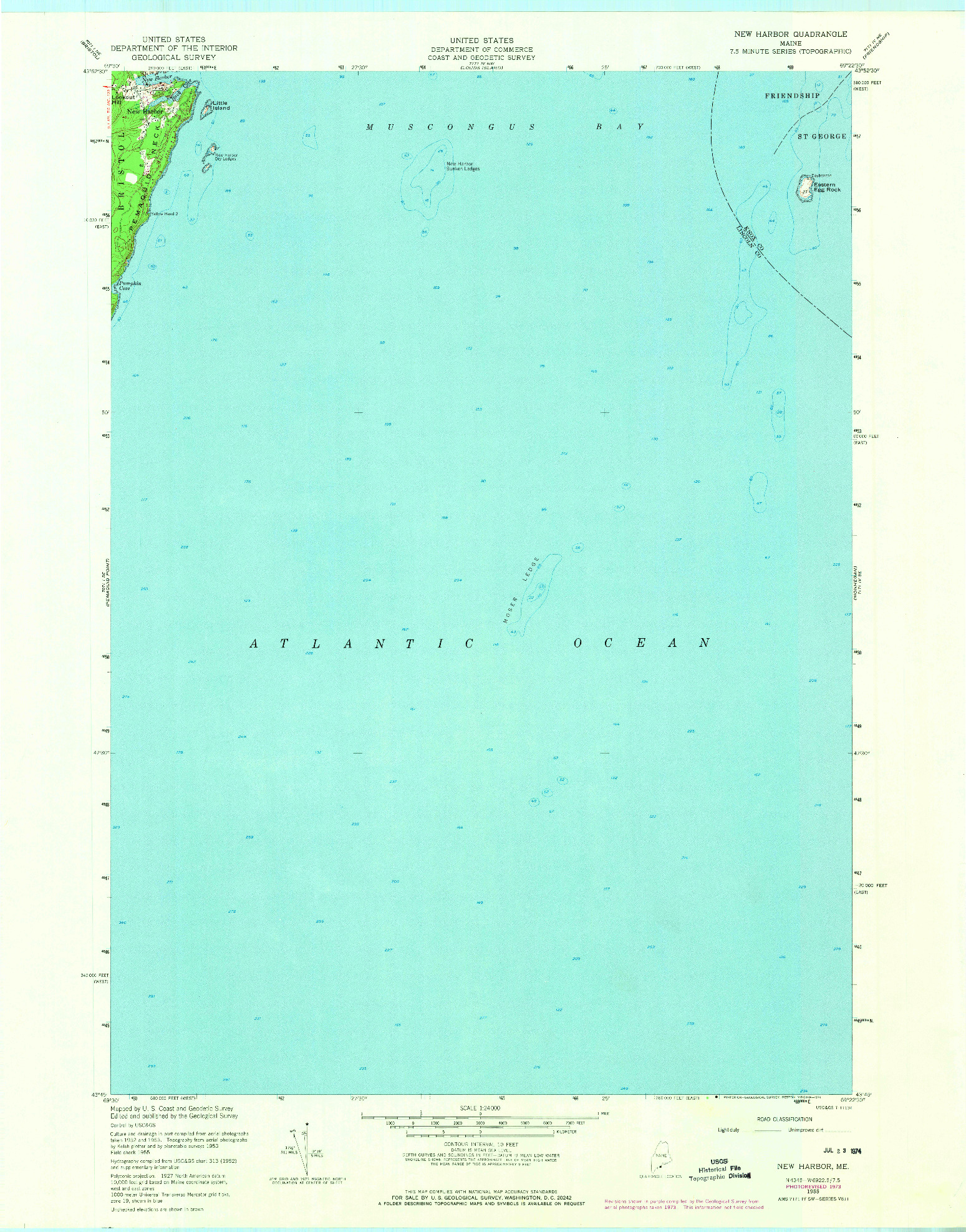 USGS 1:24000-SCALE QUADRANGLE FOR NEW HARBOR, ME 1955