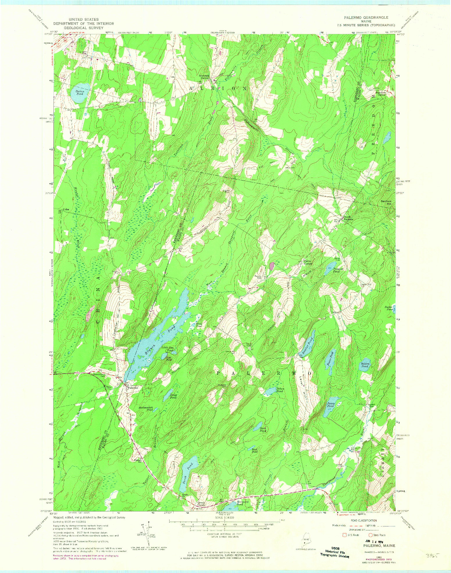 USGS 1:24000-SCALE QUADRANGLE FOR PALERMO, ME 1961