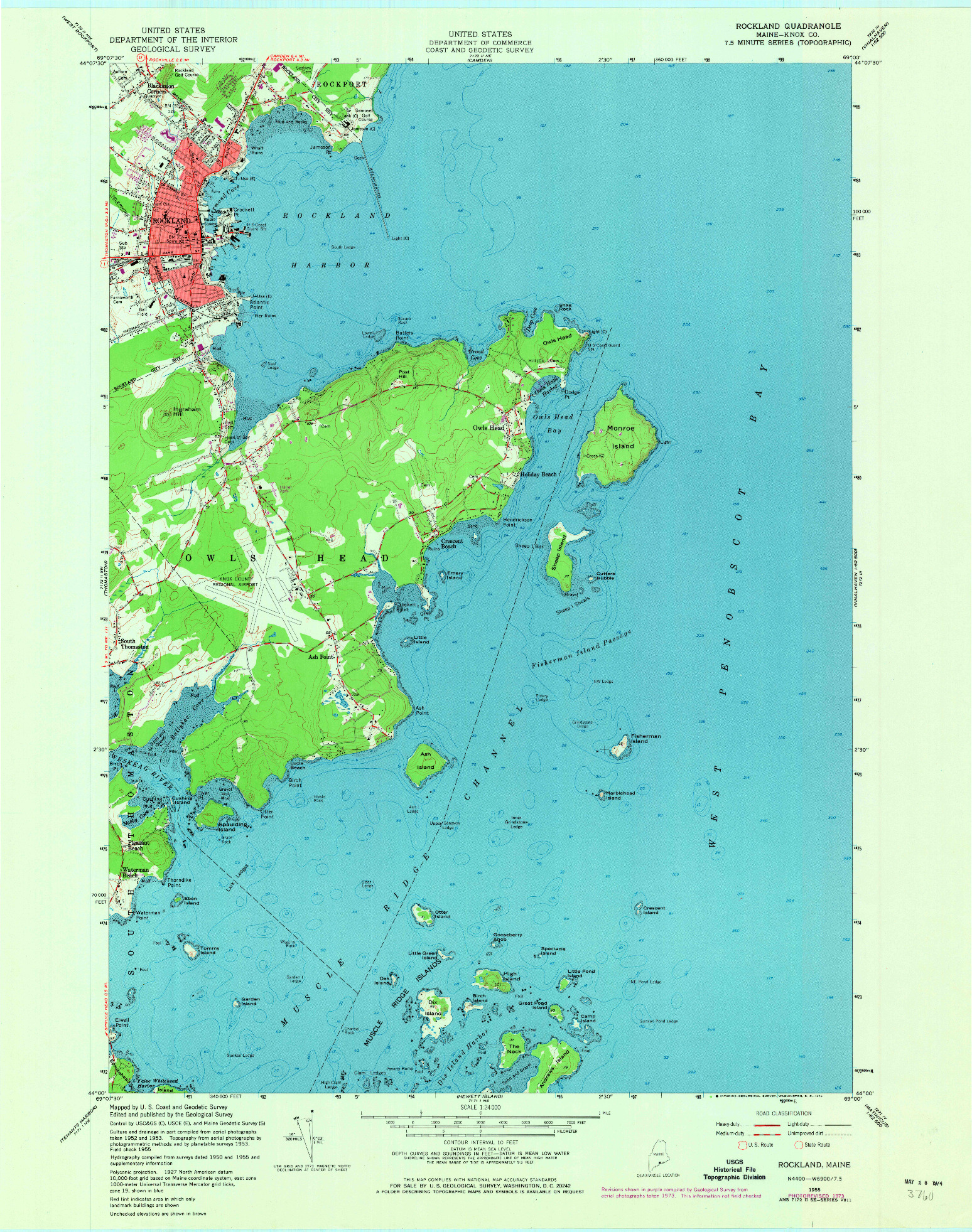 USGS 1:24000-SCALE QUADRANGLE FOR ROCKLAND, ME 1955