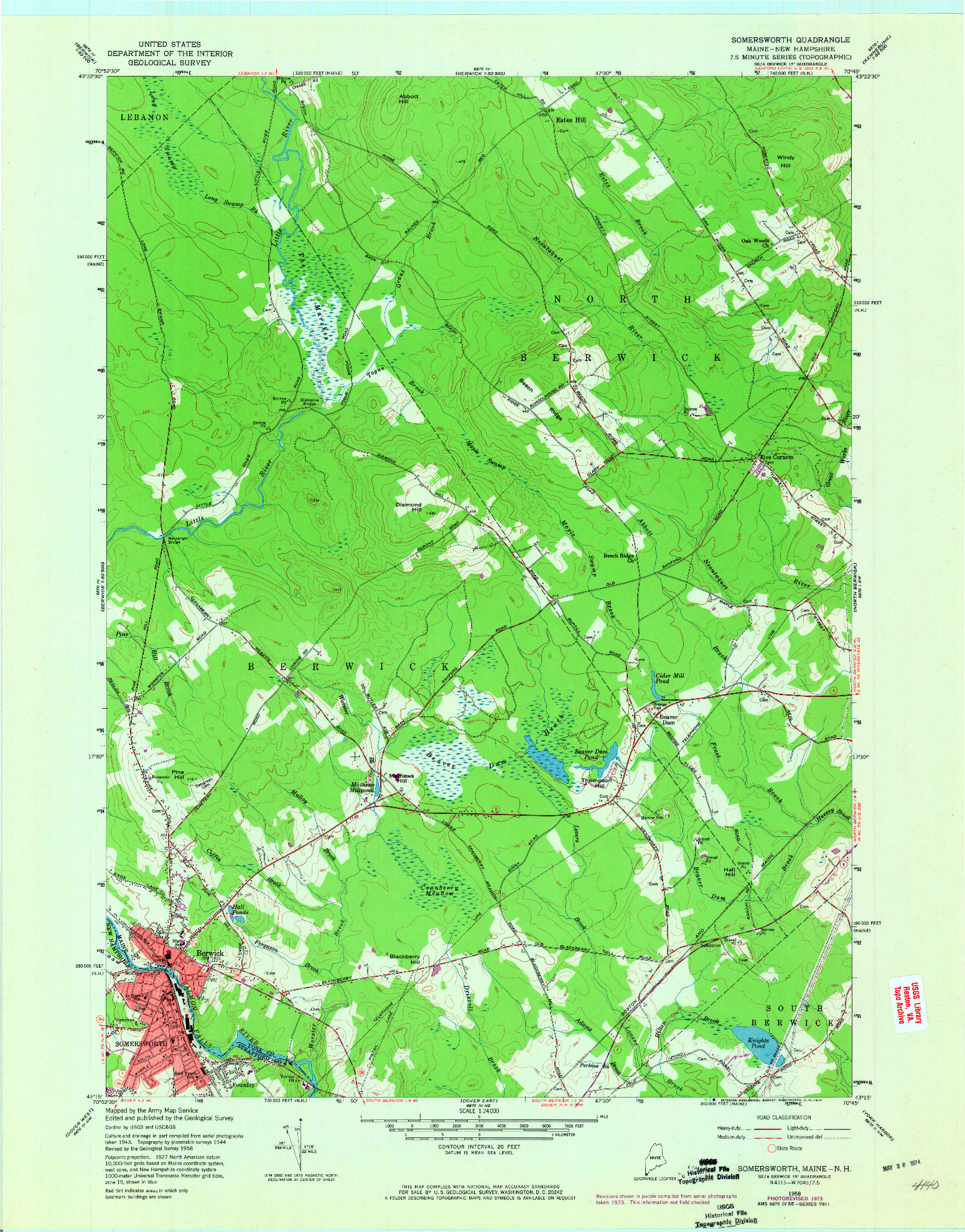 USGS 1:24000-SCALE QUADRANGLE FOR SOMERSWORTH, ME 1958
