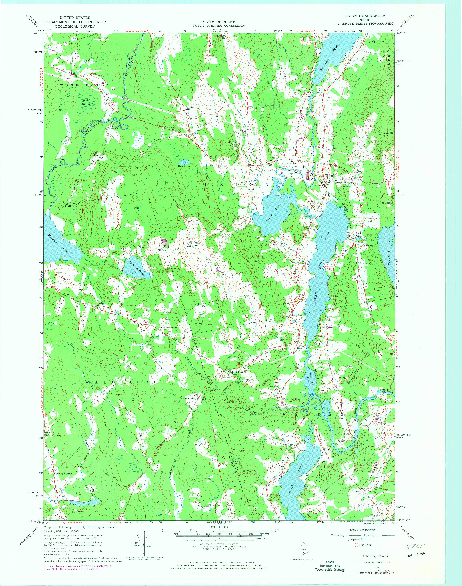 USGS 1:24000-SCALE QUADRANGLE FOR UNION, ME 1965