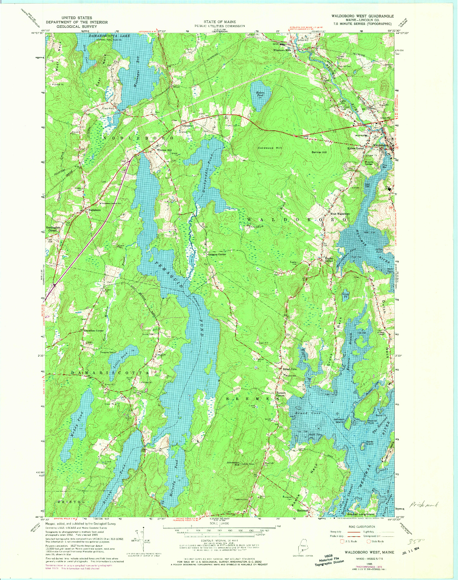 USGS 1:24000-SCALE QUADRANGLE FOR WALDOBORO WEST, ME 1965