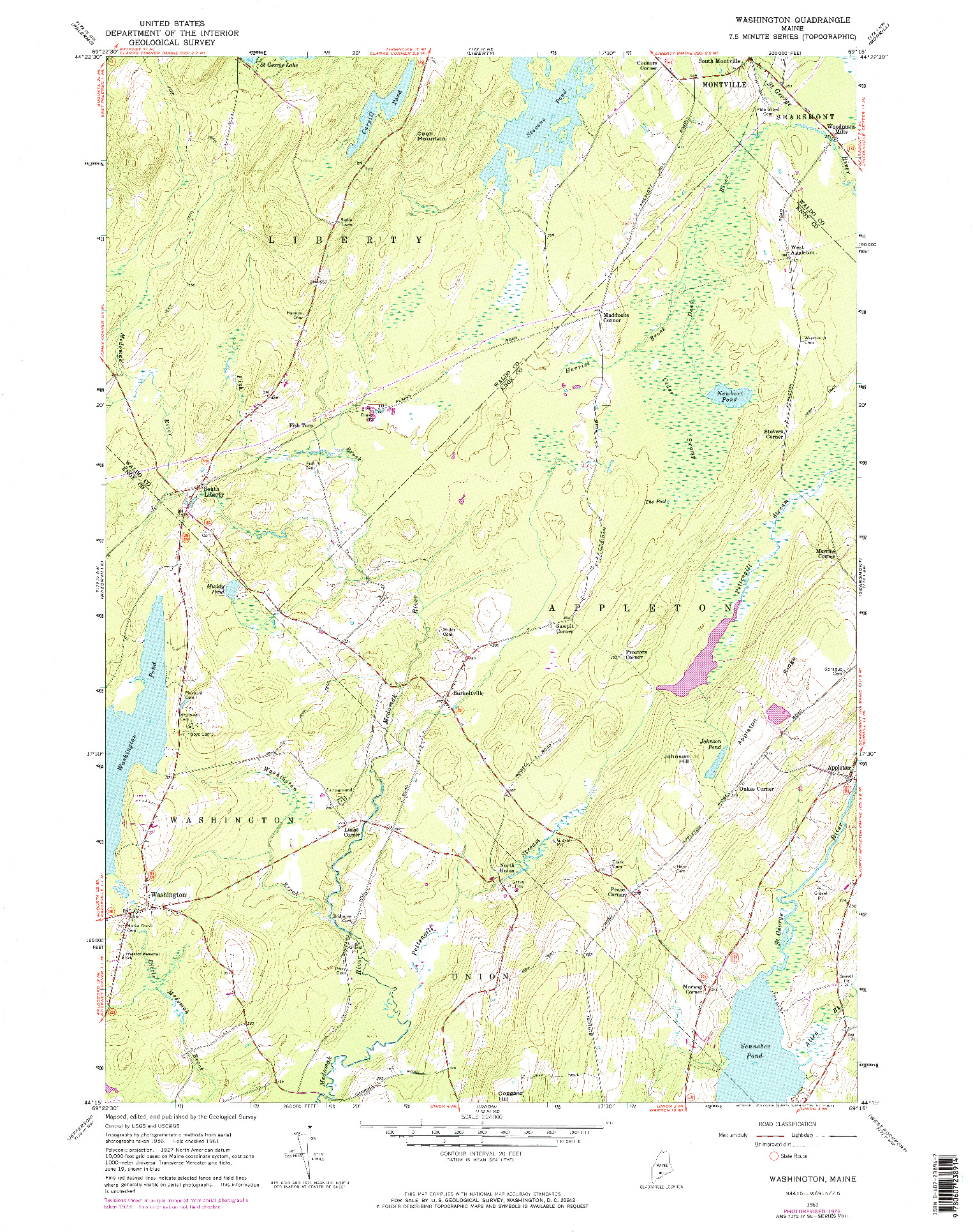 USGS 1:24000-SCALE QUADRANGLE FOR WASHINGTON, ME 1961