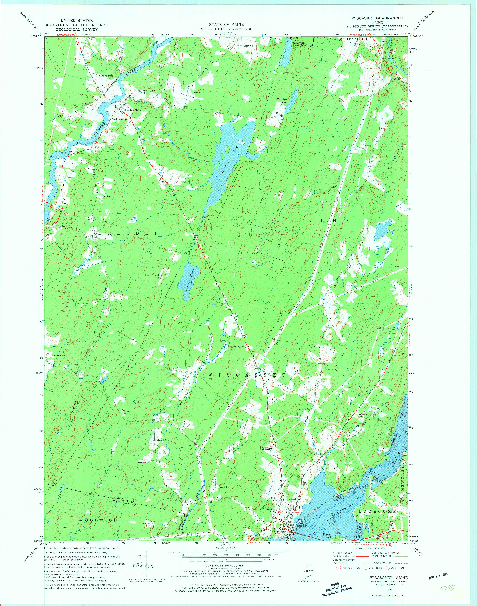 USGS 1:24000-SCALE QUADRANGLE FOR WISCASSET, ME 1970