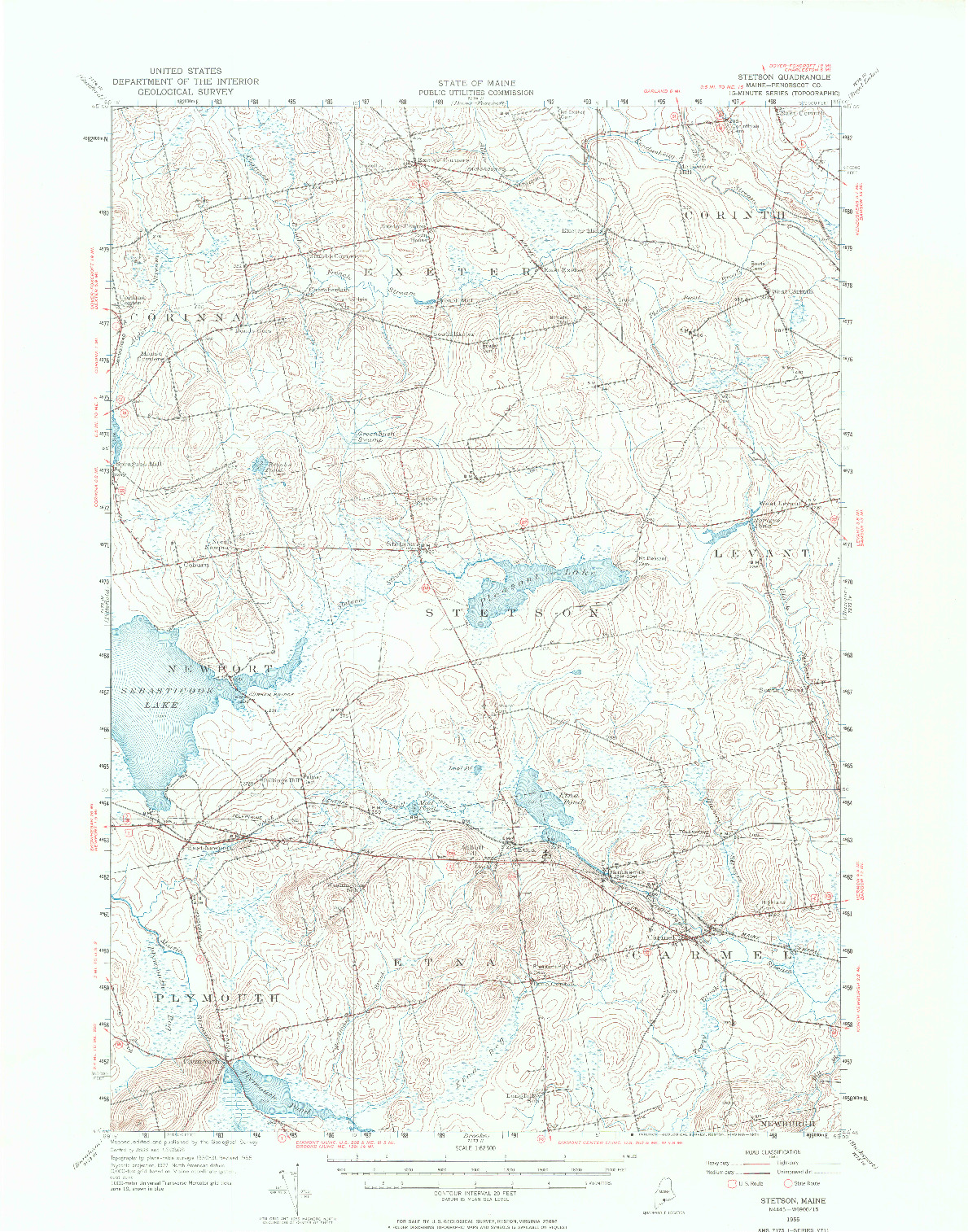 USGS 1:62500-SCALE QUADRANGLE FOR STETSON, ME 1955