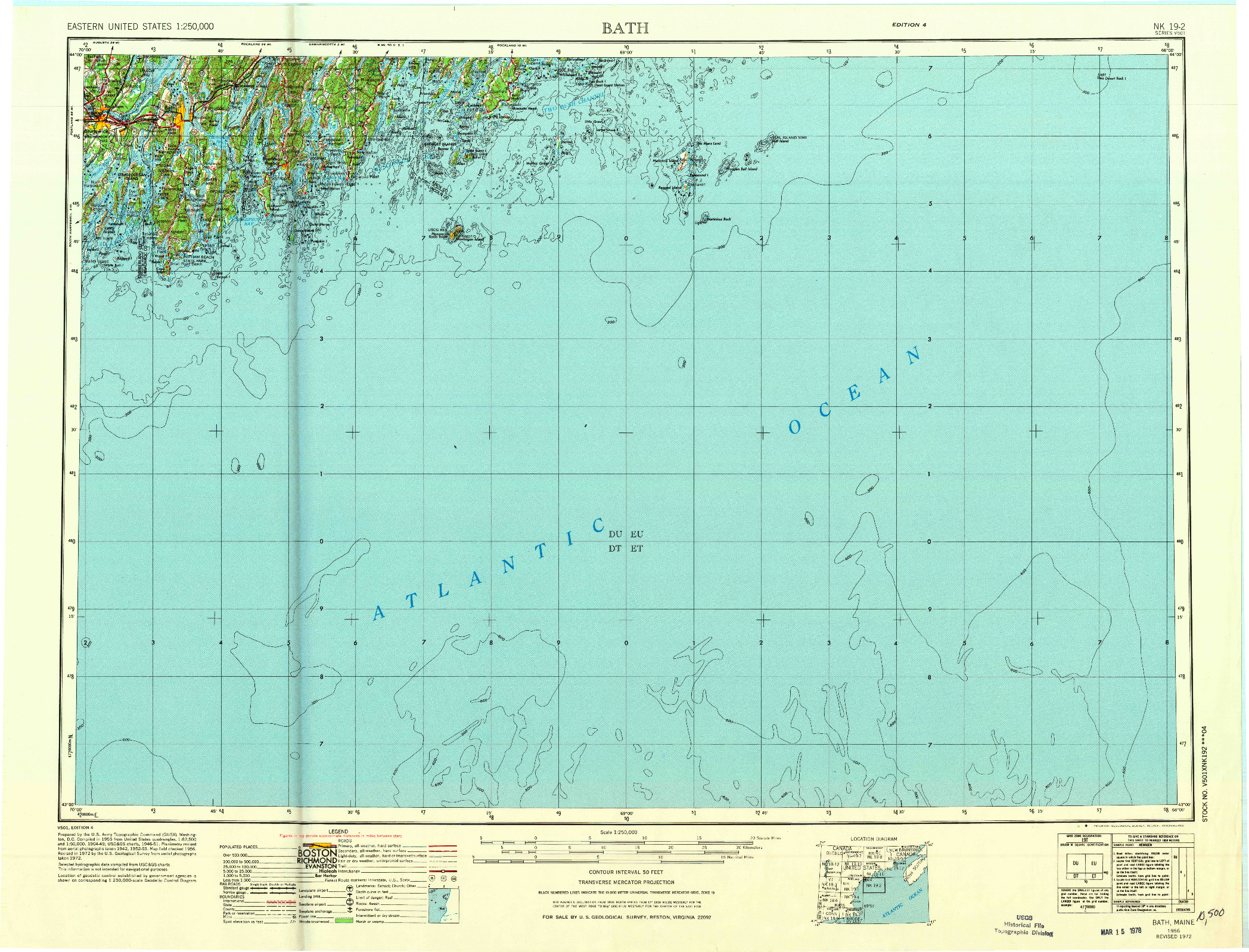 USGS 1:250000-SCALE QUADRANGLE FOR BATH, ME 1956