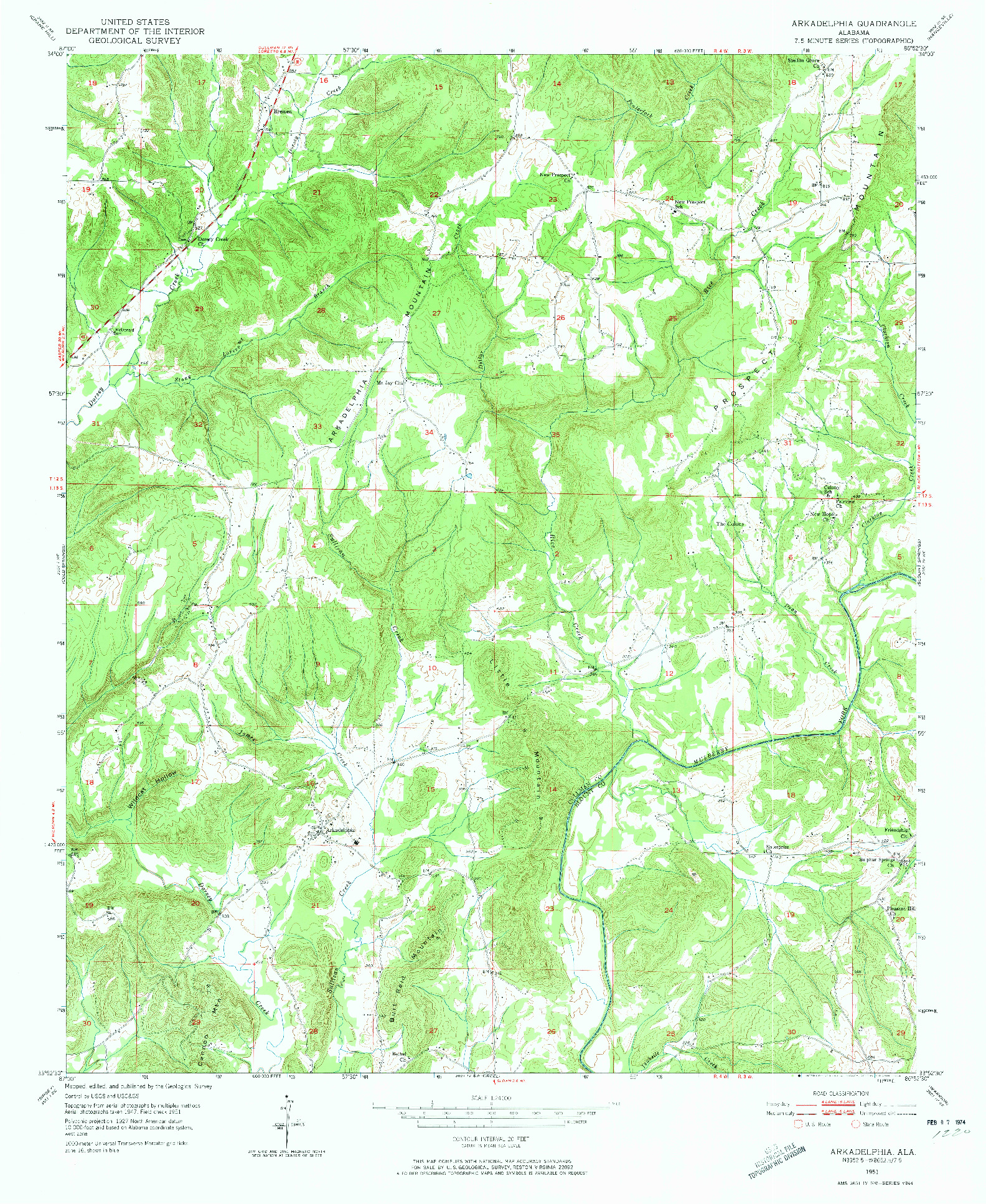 USGS 1:24000-SCALE QUADRANGLE FOR ARKADELPHIA, AL 1951