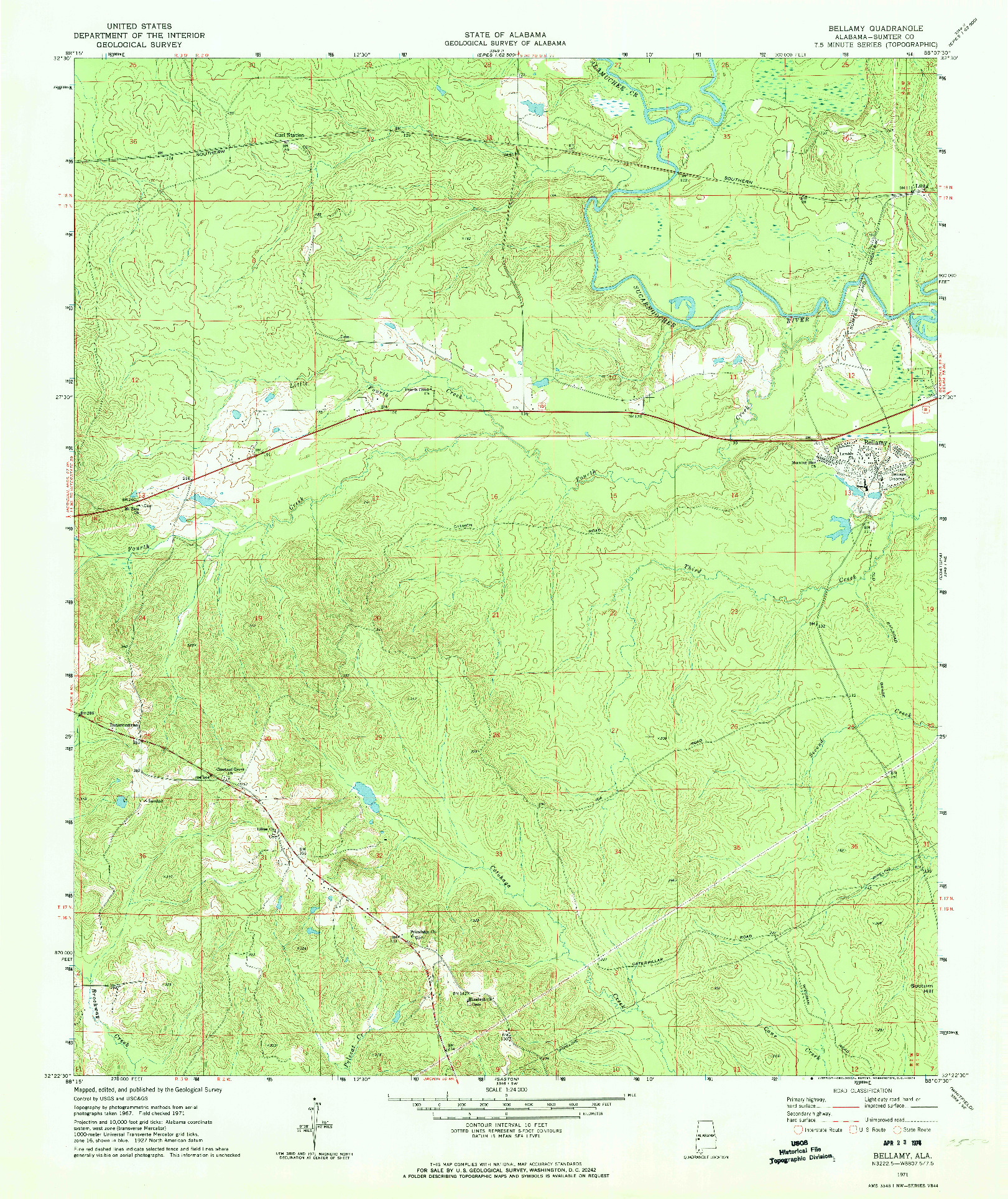 USGS 1:24000-SCALE QUADRANGLE FOR BELLAMY, AL 1971