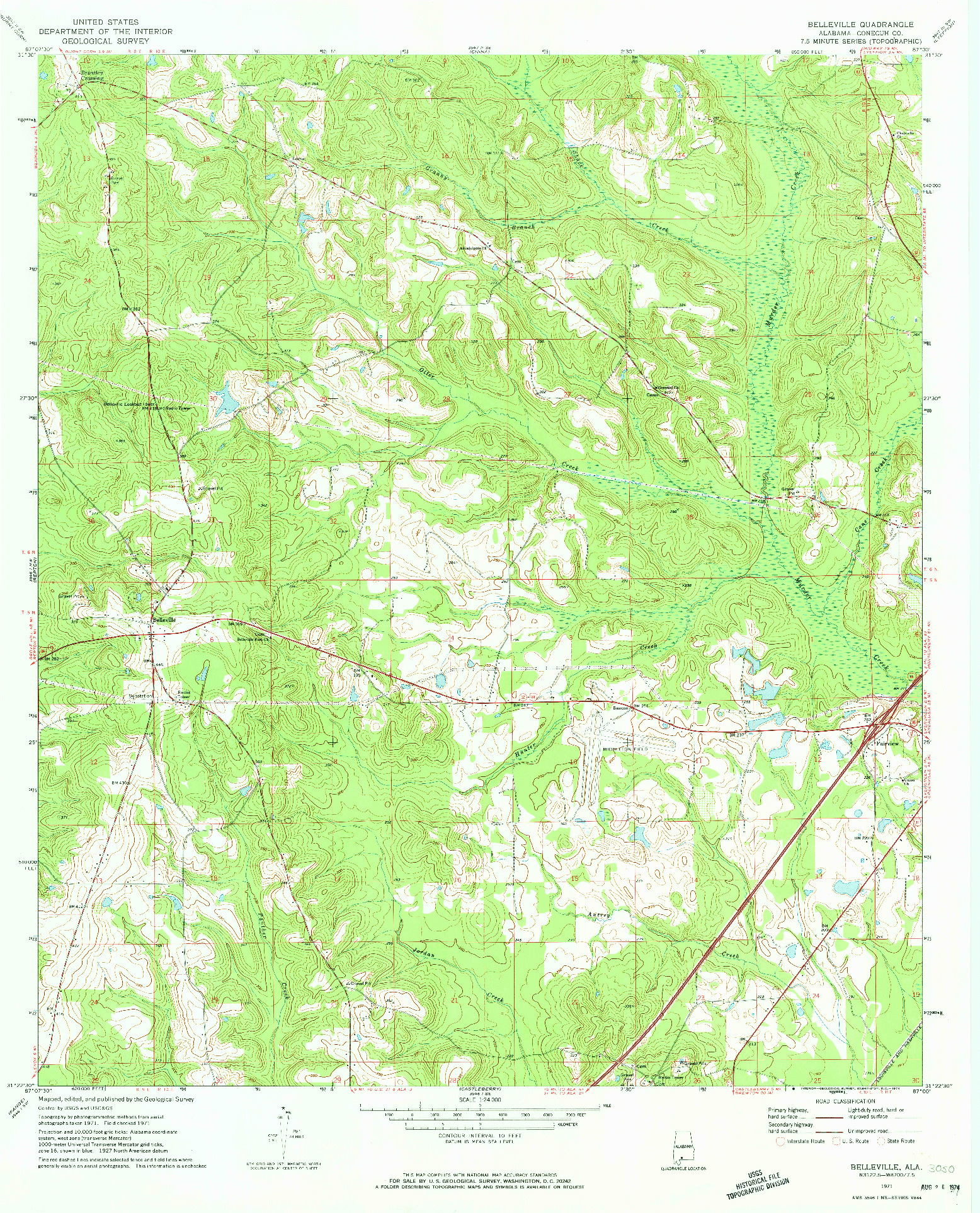 USGS 1:24000-SCALE QUADRANGLE FOR BELLEVILLE, AL 1971