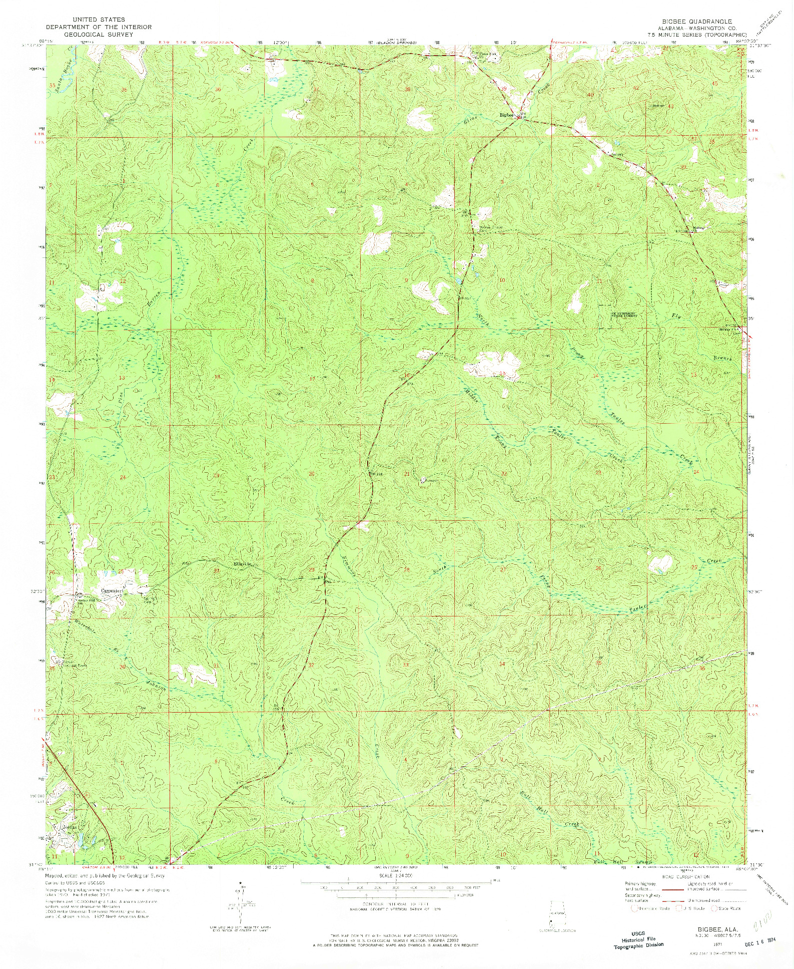 USGS 1:24000-SCALE QUADRANGLE FOR BIGBEE, AL 1971