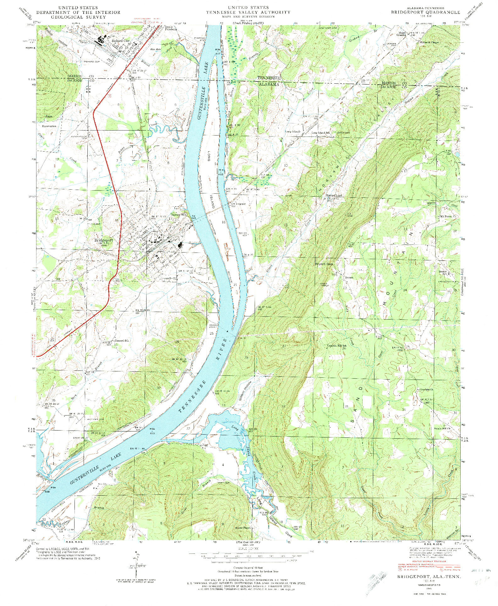 USGS 1:24000-SCALE QUADRANGLE FOR BRIDGEPORT, AL 1945