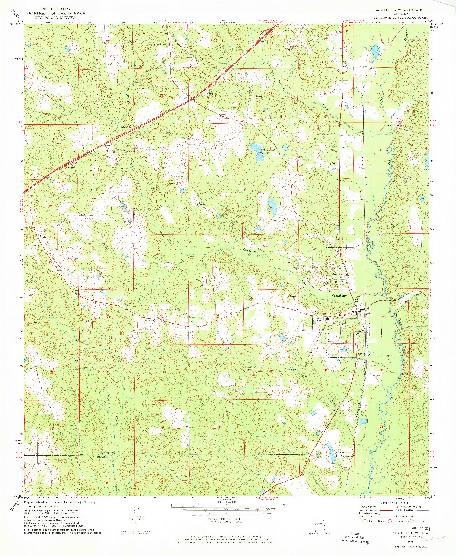 USGS 1:24000-SCALE QUADRANGLE FOR CASTLEBERRY, AL 1971