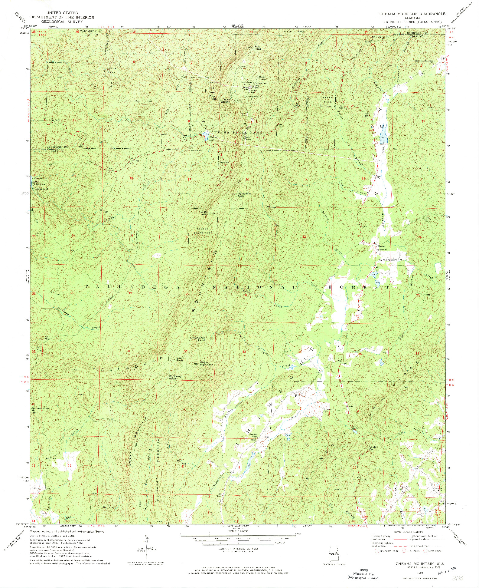 USGS 1:24000-SCALE QUADRANGLE FOR CHEAHA MOUNTAIN, AL 1969