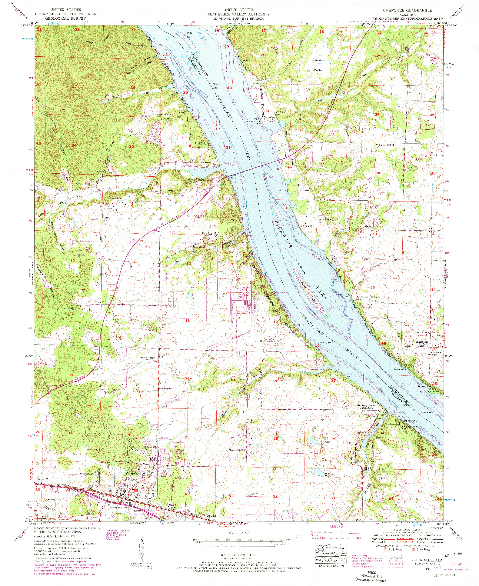 USGS 1:24000-SCALE QUADRANGLE FOR CHEROKEE, AL 1954