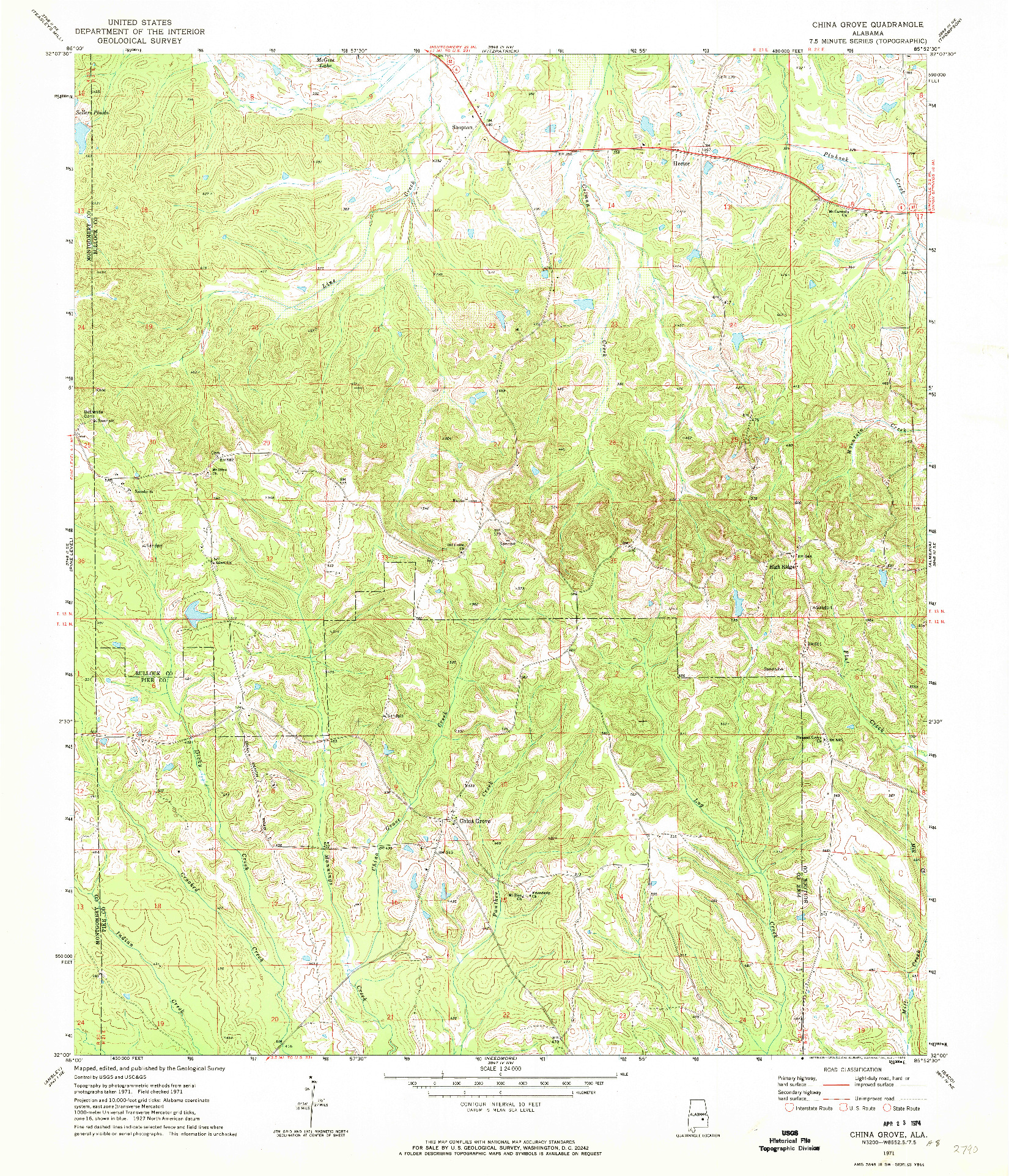 USGS 1:24000-SCALE QUADRANGLE FOR CHINA GROVE, AL 1971