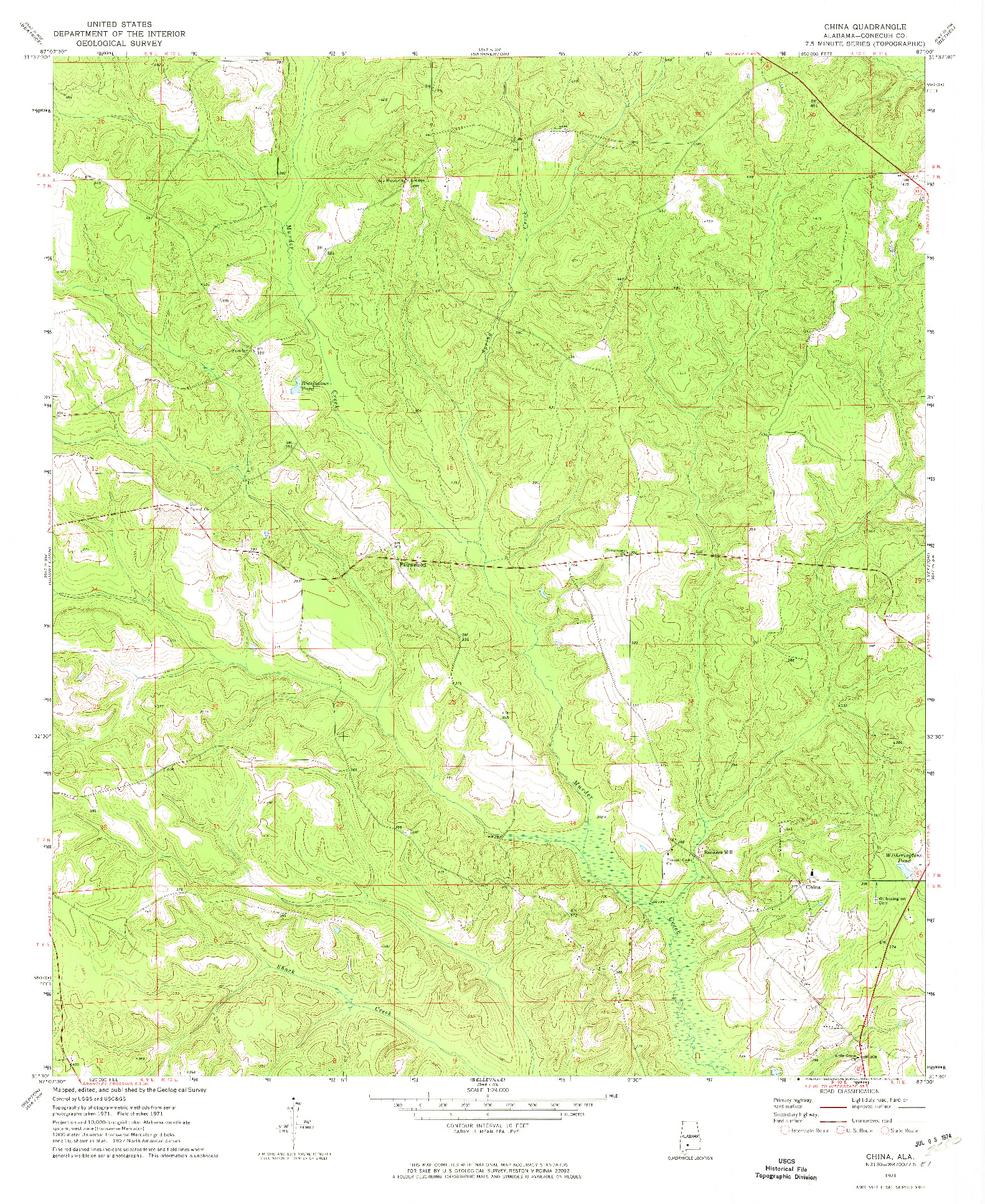 USGS 1:24000-SCALE QUADRANGLE FOR CHINA, AL 1971