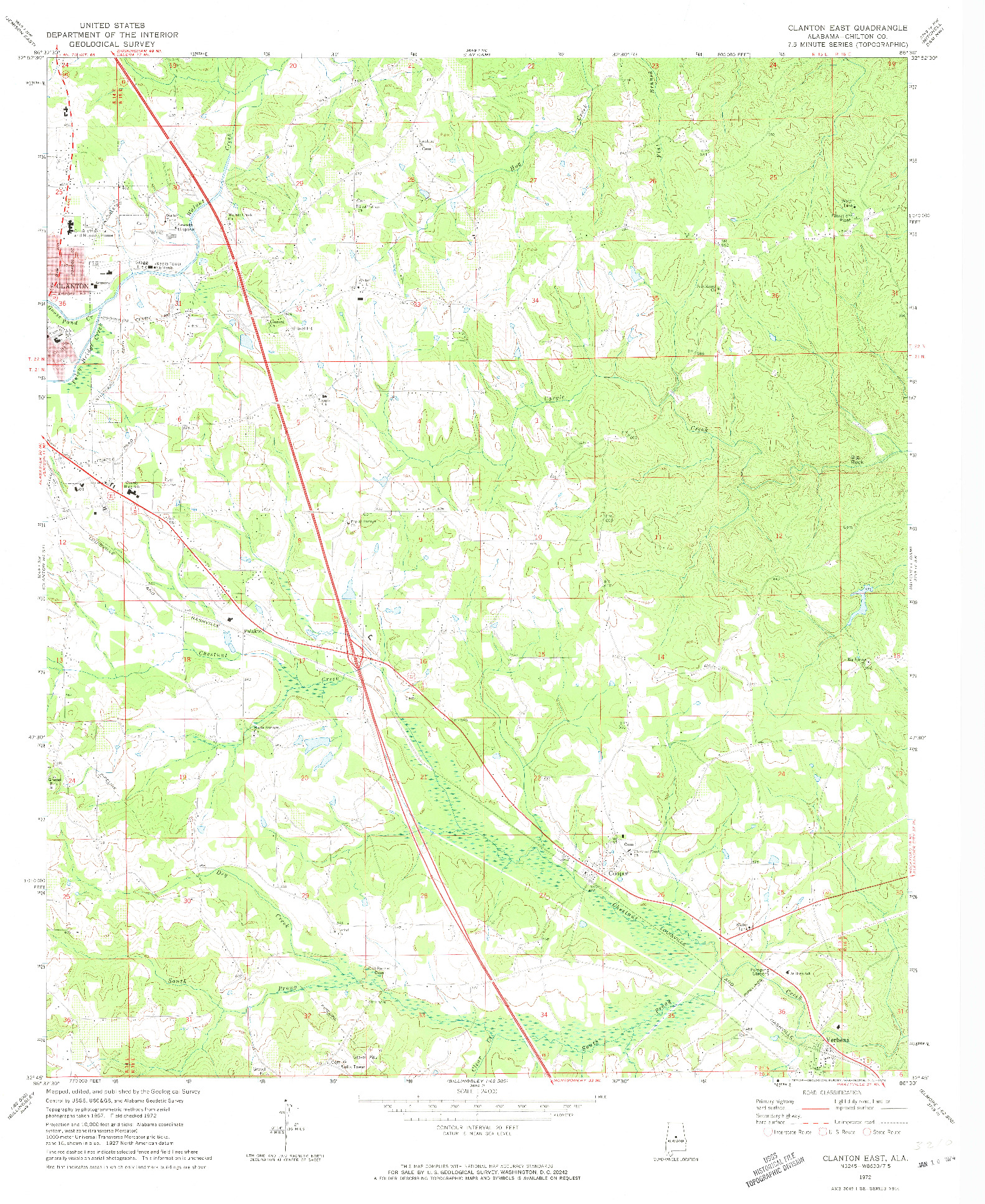 USGS 1:24000-SCALE QUADRANGLE FOR CLANTON EAST, AL 1972